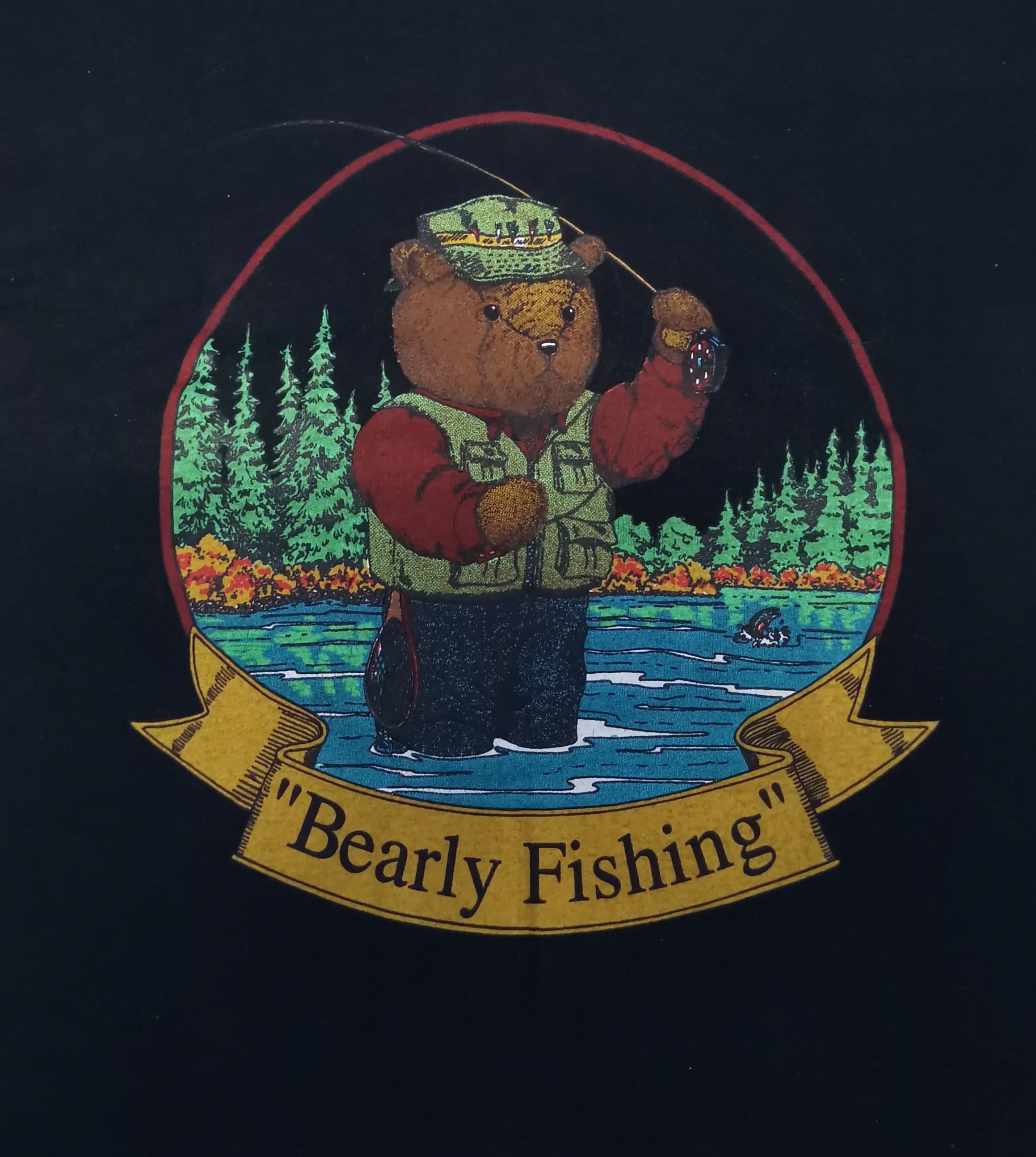 Vintage Vintage 90s Bearly Fishing Stitches Tee Streetwear Sport Size US L / EU 52-54 / 3 - 1 Thumbnail