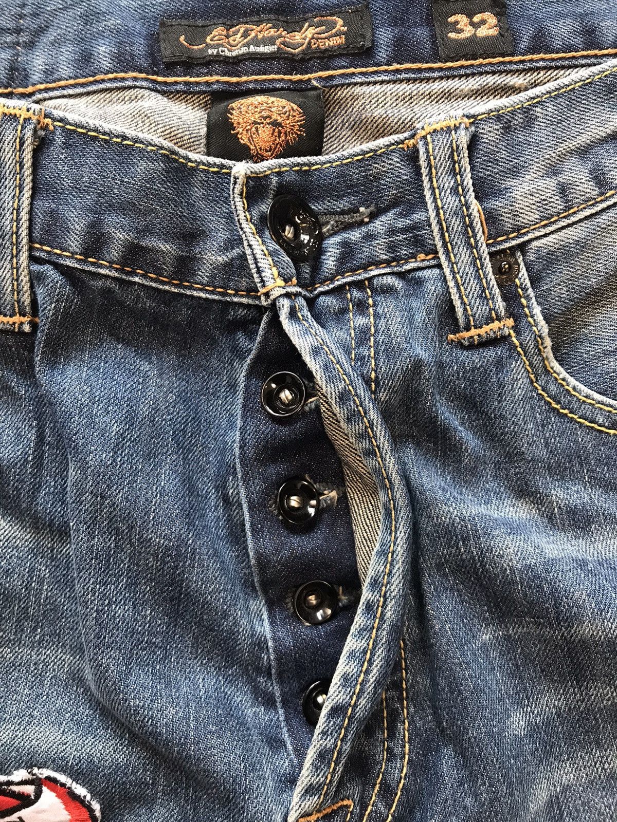 Ed Hardy × Vintage Vintage Edhardy skull 💀 embroidered denim jort Size US 32 / EU 48 - 5 Thumbnail