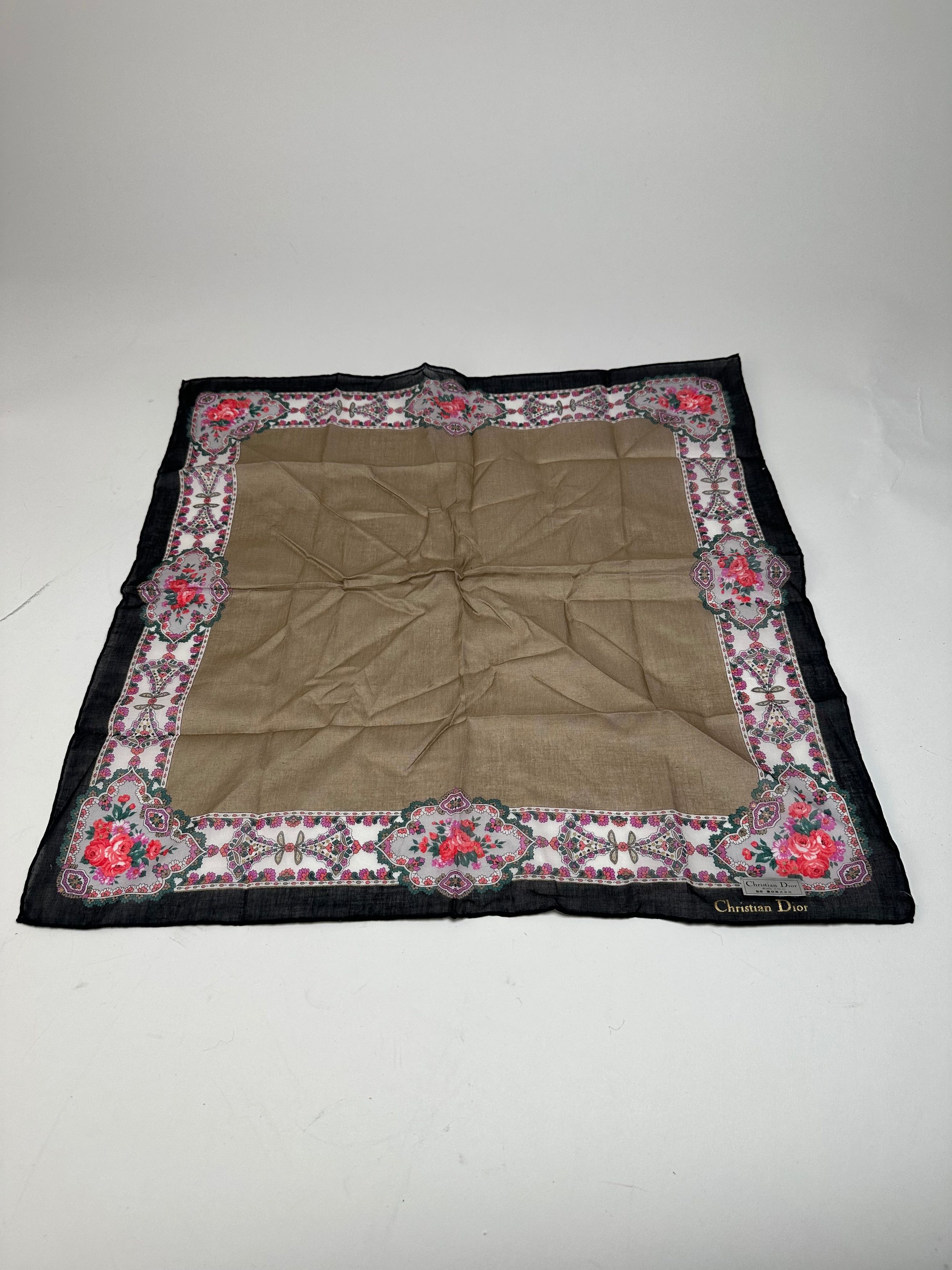 Dior Vintage Floral Scarf Brown Navy White Size ONE SIZE - 1 Thumbnail