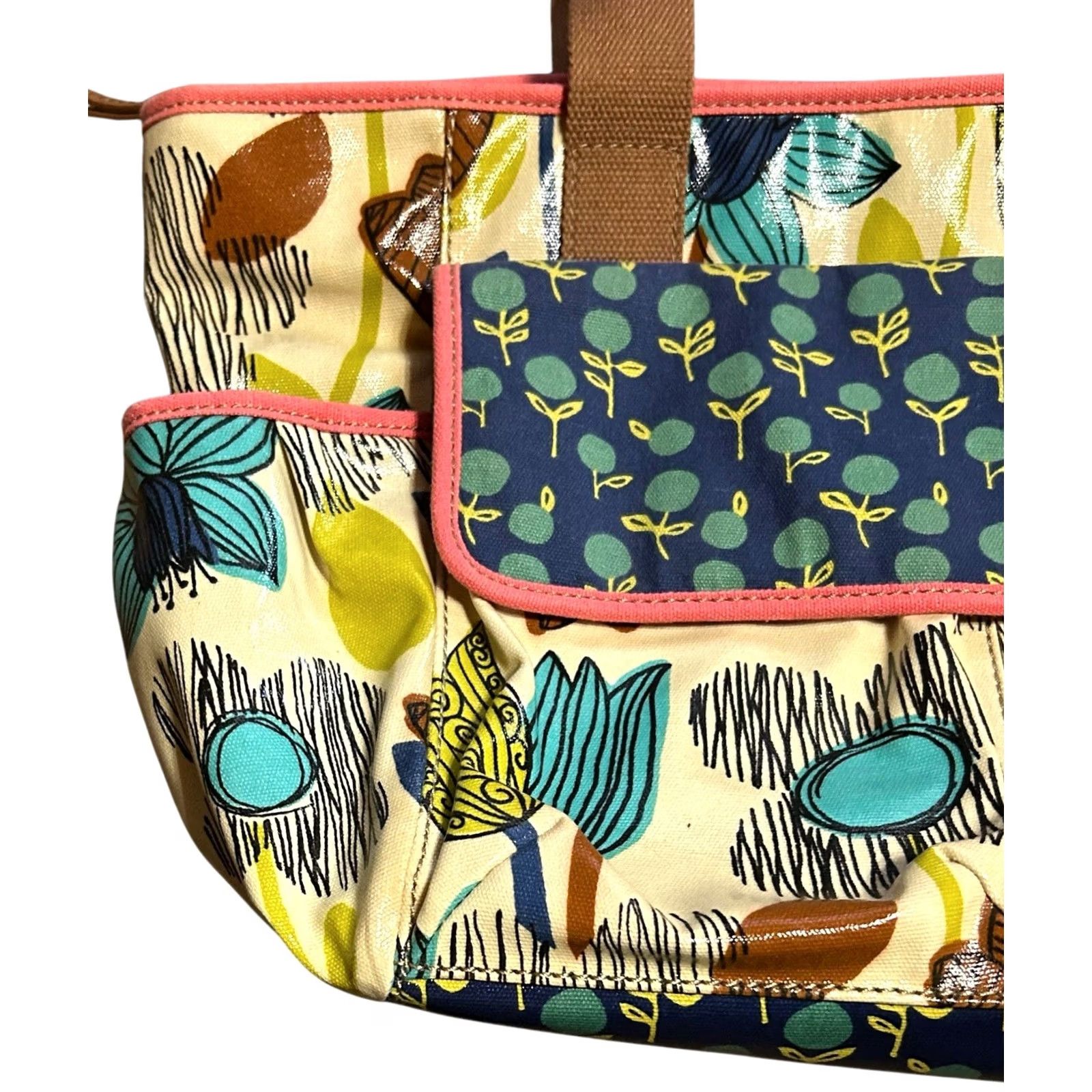 Fossil Fossil Key Per Diaper Bag XL Tote Coated Canvas Taupe Beige Leaf Flower Women's Tote, Floral, Boho, Classic, Colorful Size L / US 10 / IT 46 - 4 Thumbnail