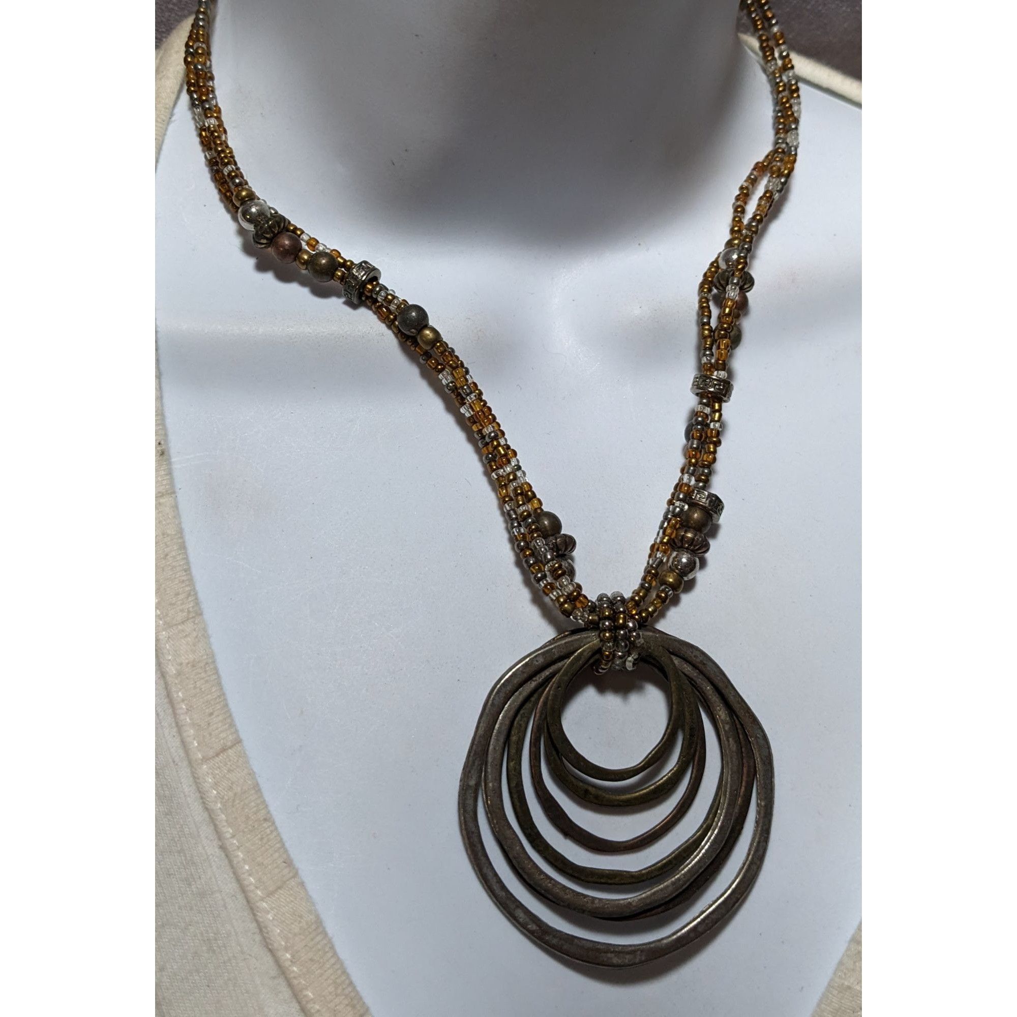 Other Brutalist Rustic Metallic Beaded Hammered Pendant Necklace Size ONE SIZE - 5 Thumbnail