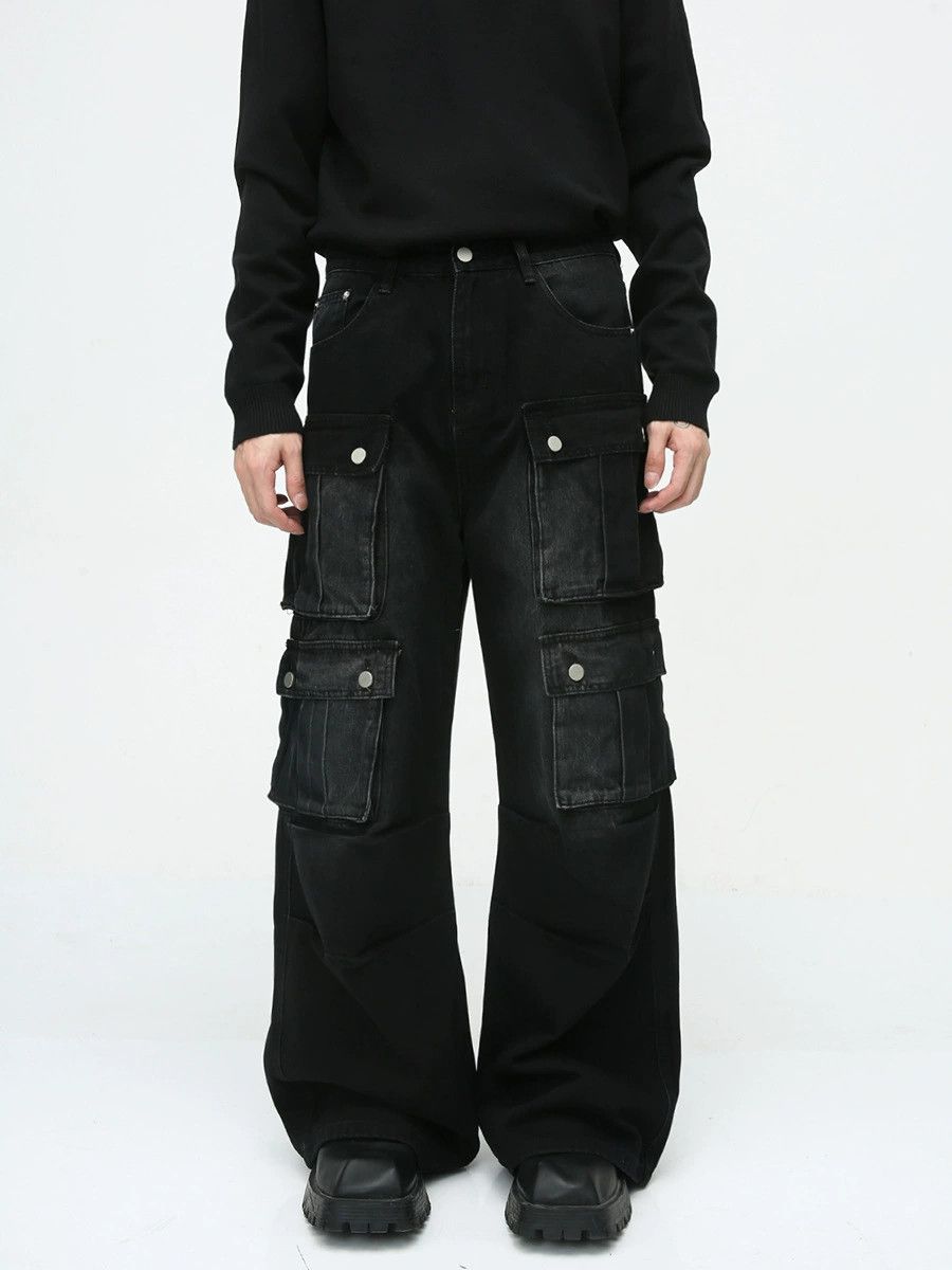 Vintage Vintage multi-pocket distressed cargo wide-leg jeans Size US 32 / EU 48 - 1 Thumbnail