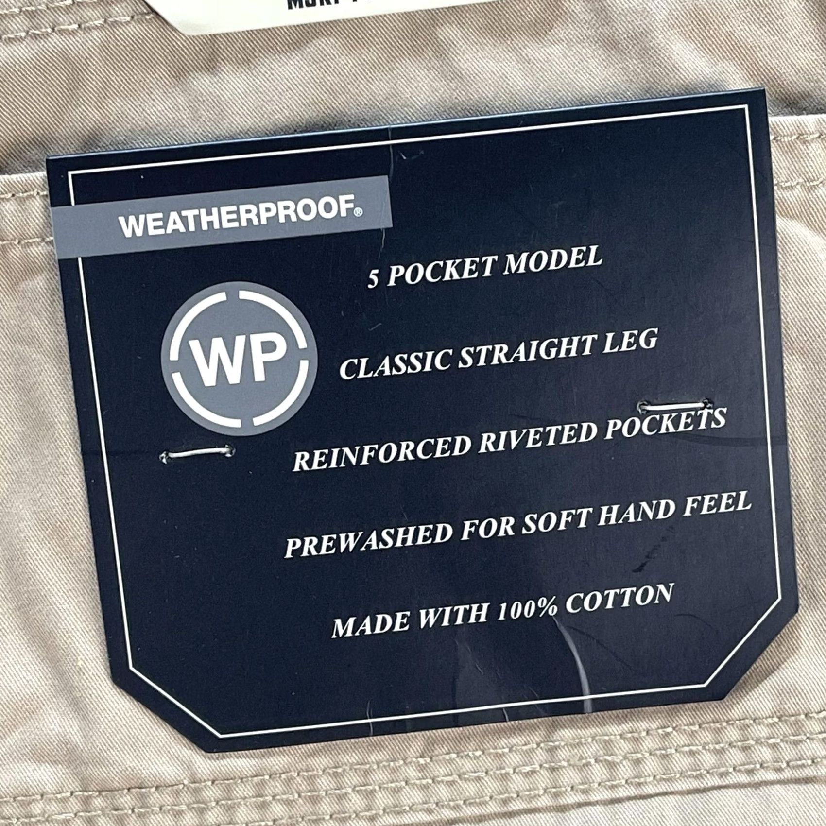 Weatherproof Weatherproof Pants Mens 38x30 Khaki Classic Straight Leg 5 Pocket Twill SCWP555 Size US 38 / EU 54 - 5 Thumbnail