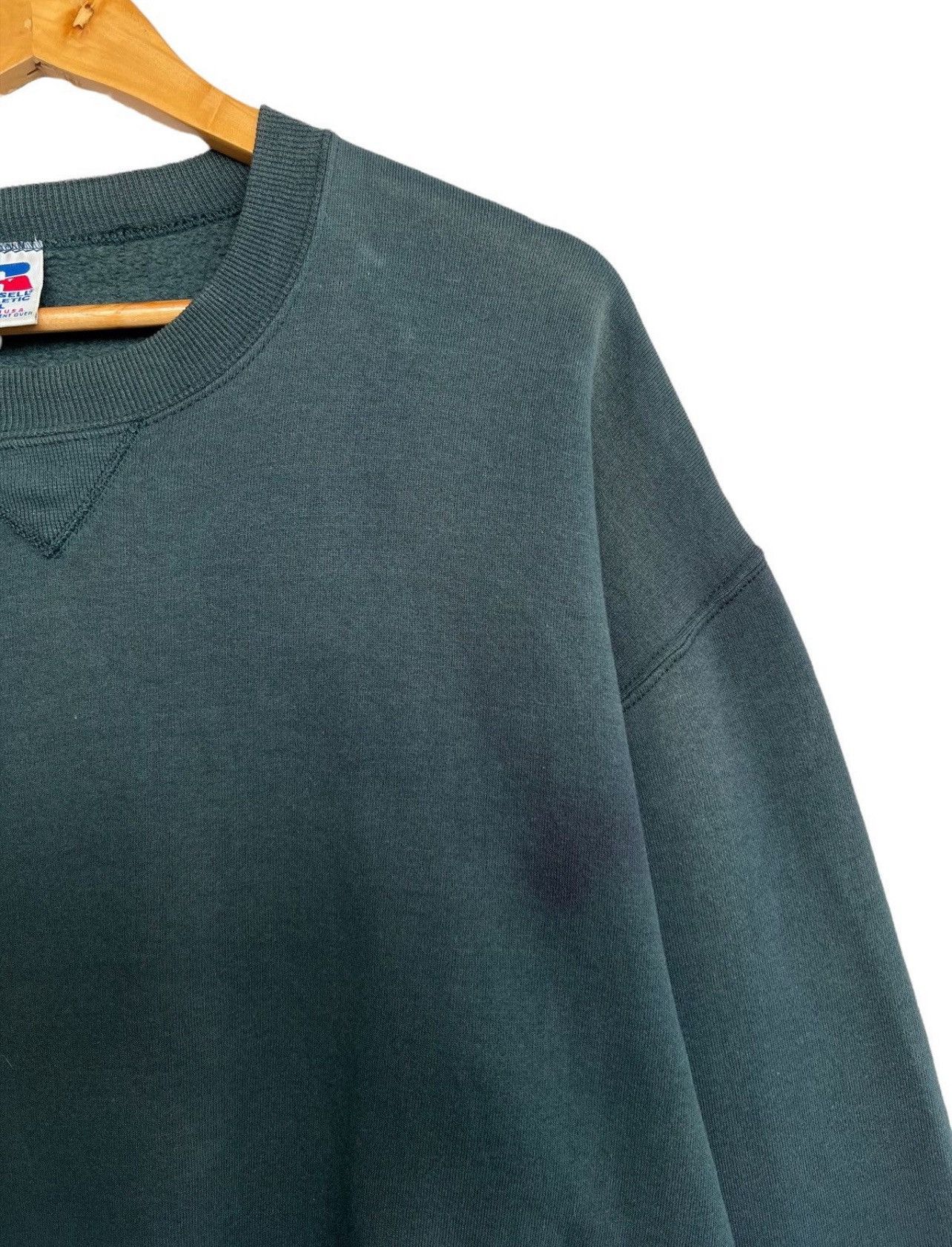 Russell Athletic Vintage 90s Russell Blank Green Baggy Sweatshirt Faded XL Size US XL / EU 56 / 4 - 5 Thumbnail