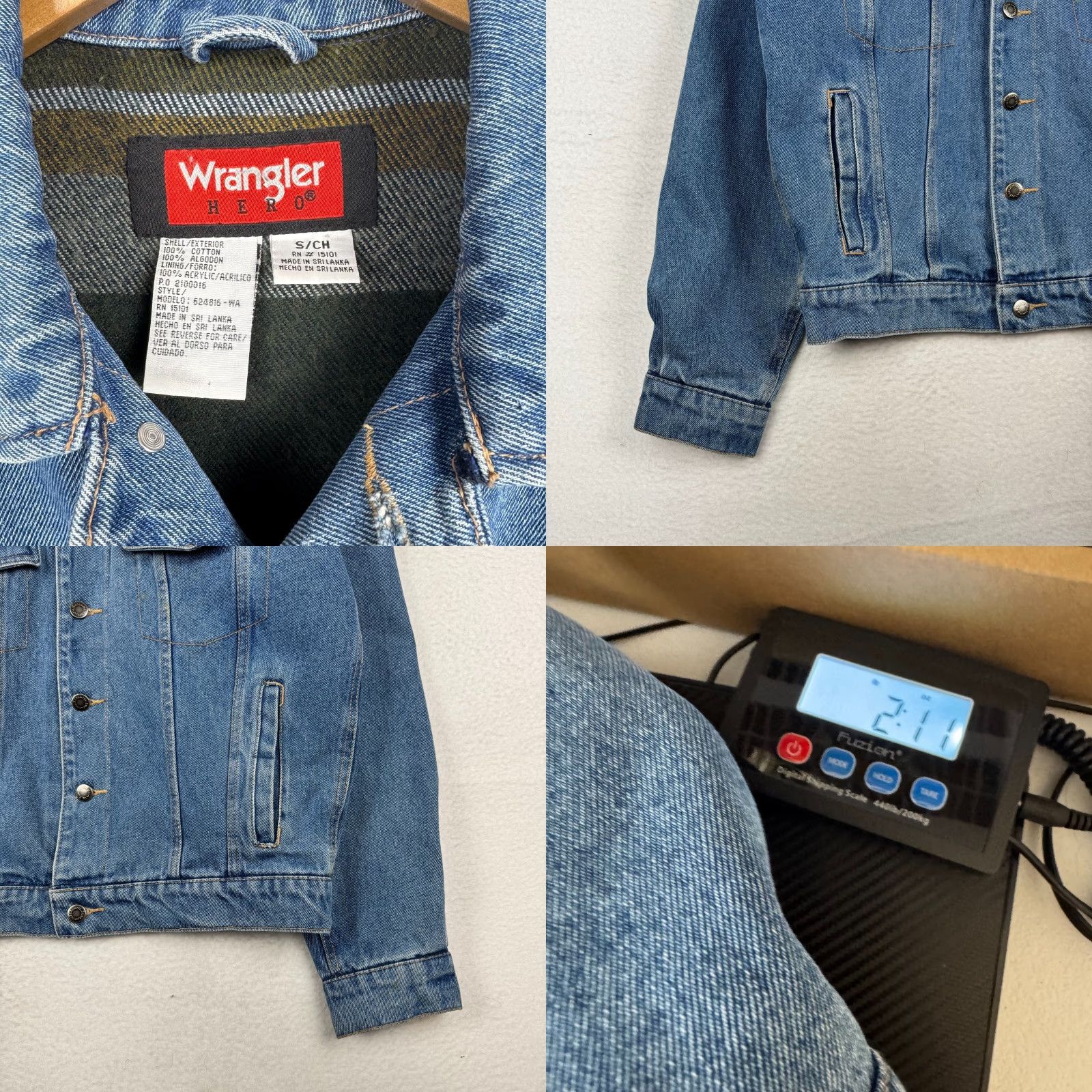 Wrangler VINTAGE Wrangler Hero Mens Small Denim Jacket Trucker Workwear Lined Blanket Knit 90s Blue Wool? Size US S / EU 44-46 / 1 - 8 Thumbnail