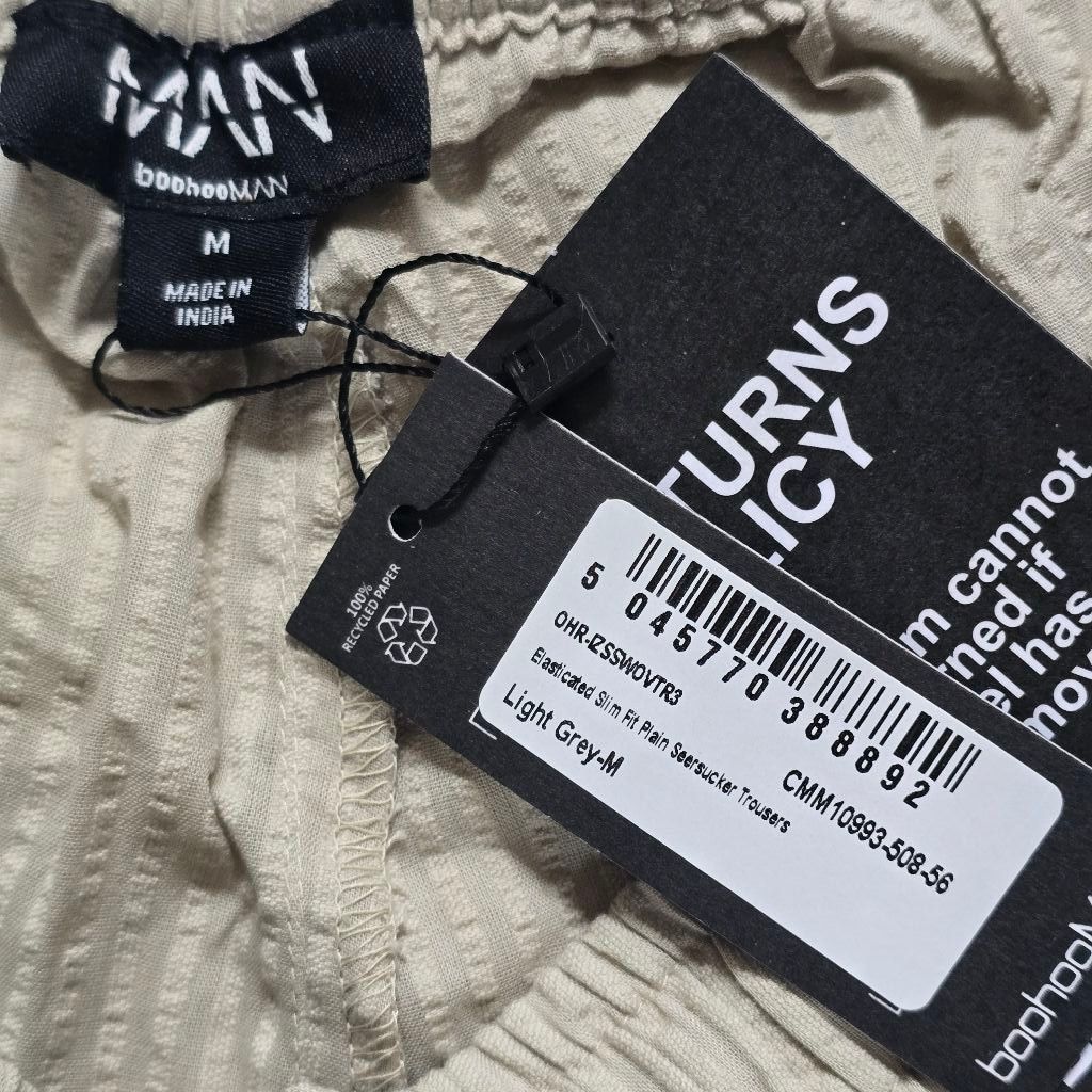 Boohoo Men's boohooMAN Slim Fit Seersucker Trousers M Light Grey Size US 42 / EU 58 - 5 Thumbnail