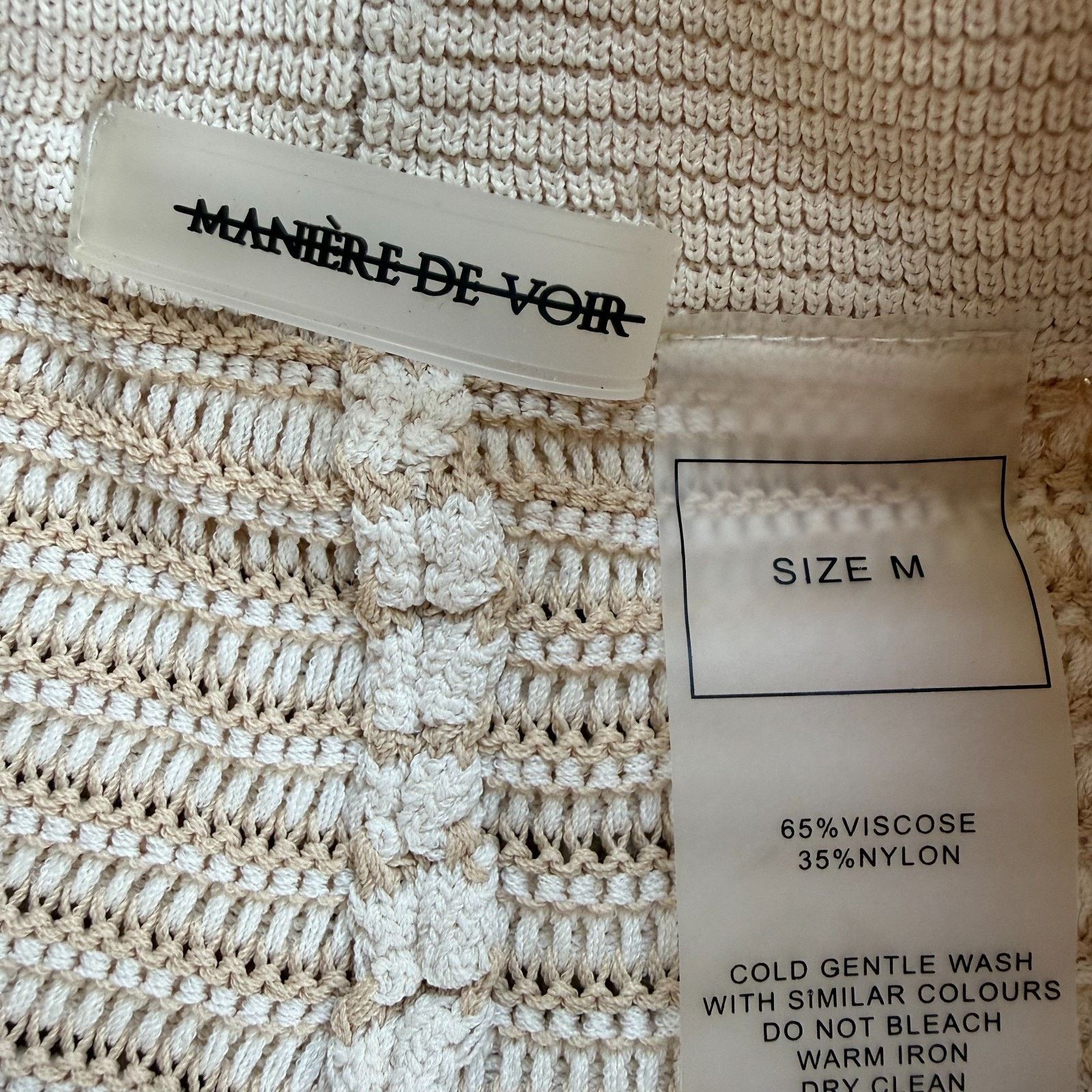 Maniere De Vior Maniere De Voir Ribbed Knit Flare Pants Cream Beige Size M Size 22" - 4 Thumbnail