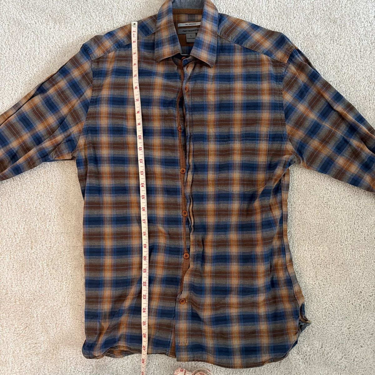 Johnston & Murphy Blue and Brown Plaid button up shirt Size US S / EU 44-46 / 1 - 2 Thumbnail