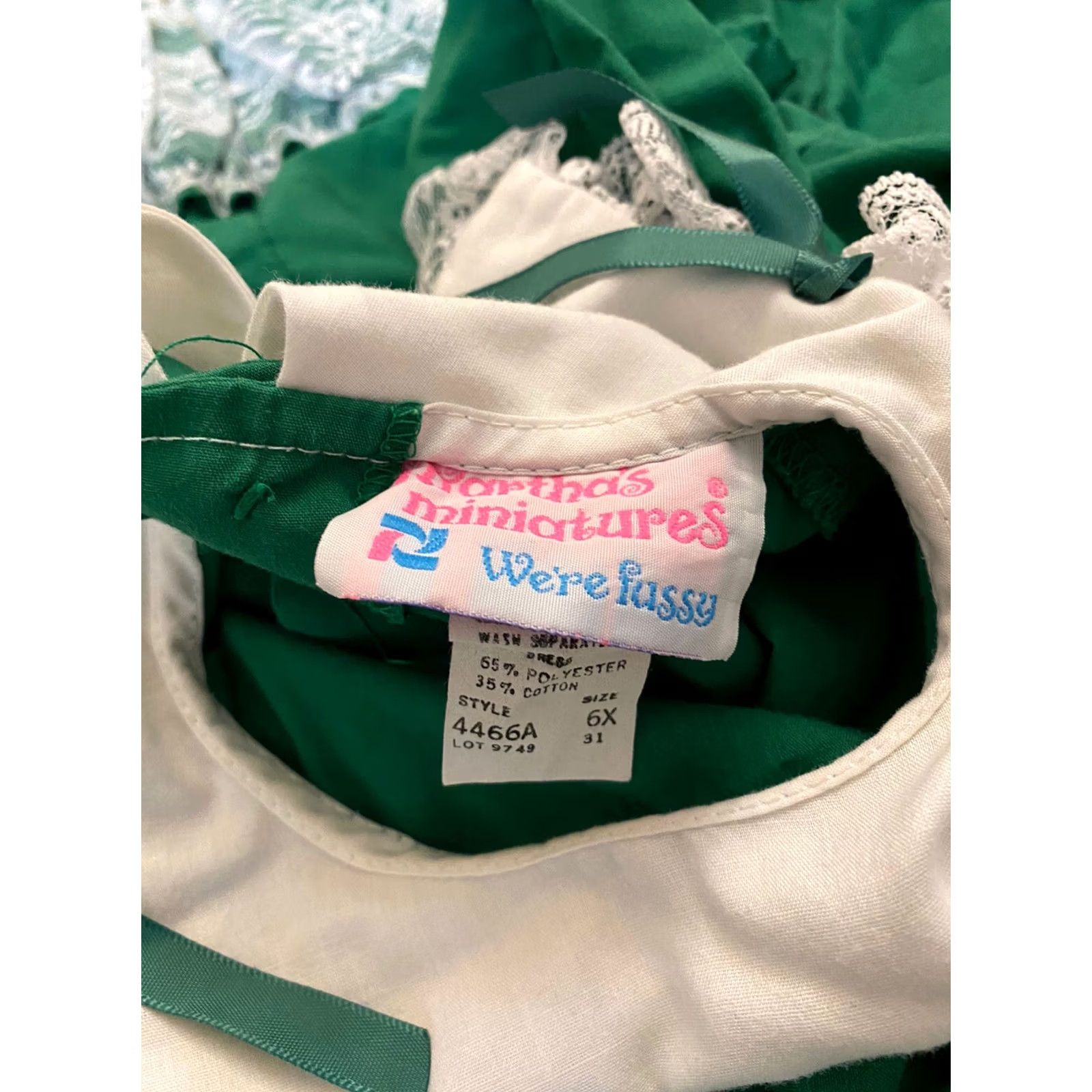 Vintage VINTAGE Martha's Miniatures Dress Girls Pageant Full Circle Ruffle Green White Sz 6X Size ONE SIZE - 3 Thumbnail