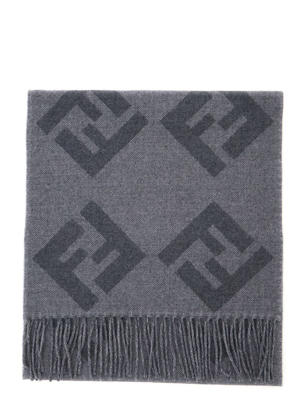 Fendi Grey Fringed Edge Scarf with All-Over FF Logo in Wool Men Size ONE SIZE - 1 Thumbnail