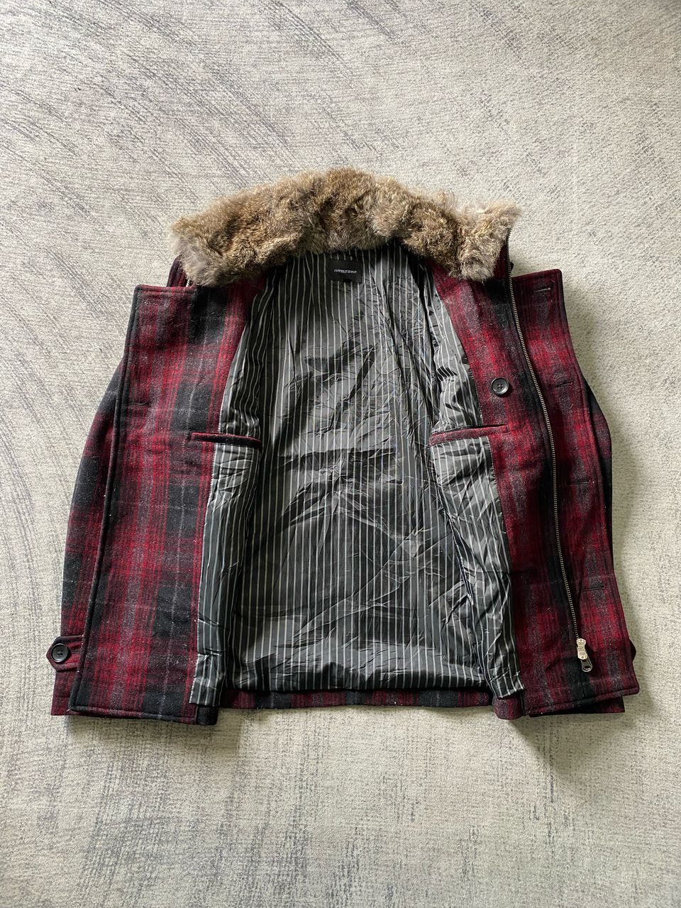 If Six Was Nine Rattle Trap Wool Plaid Rabbit Fur Collar Peacoat Jacket Size US M / EU 48-50 / 2 - 9 Thumbnail