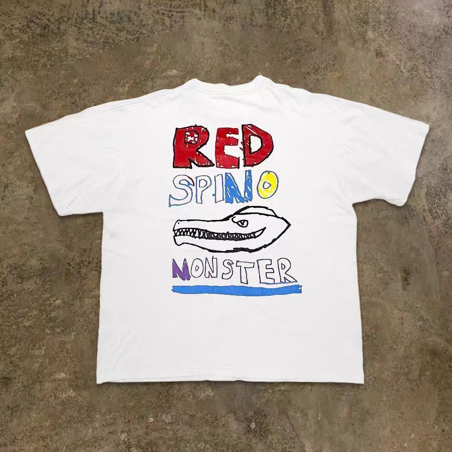 Japanese Brand White retro dinosaur print loose t-shirt Size US M / EU 48-50 / 2 - 2 Thumbnail