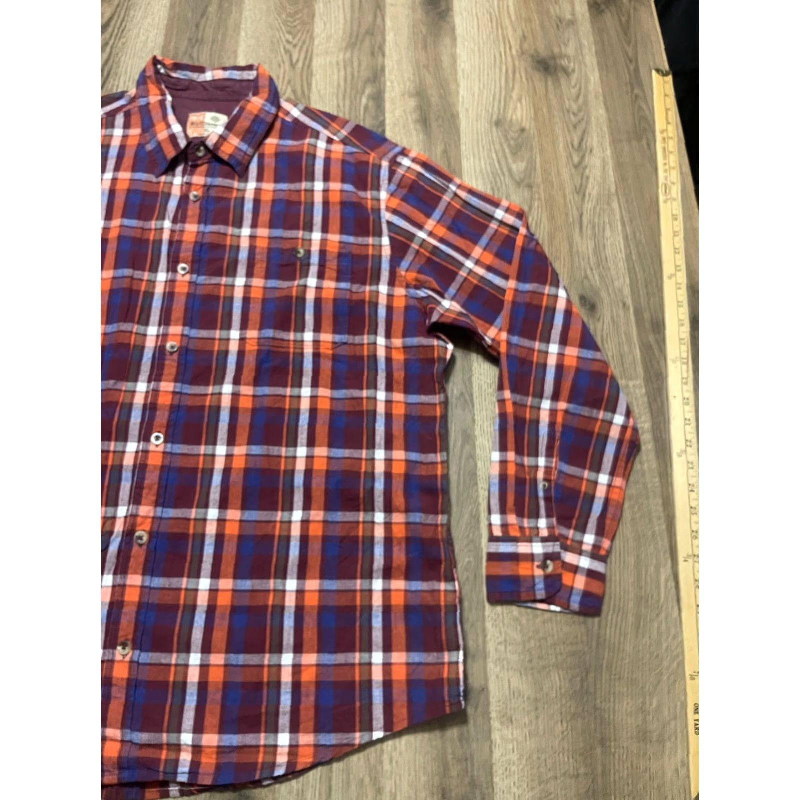 Vintage Ruff Hewn Shirt Mens XL Blue Orange Red White Plaid Button Up Shirt Size US XL / EU 56 / 4 - 4 Thumbnail