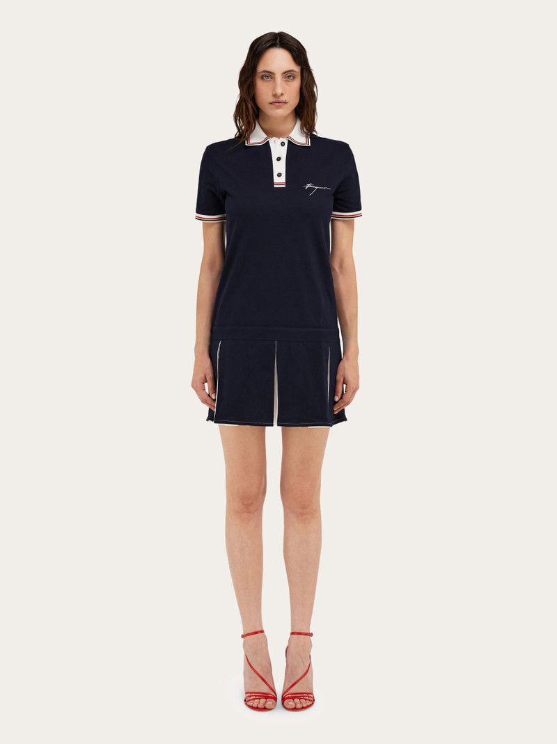 Salvatore Ferragamo o1s1rm0126 Cotton Polo Shirt Dress in Navy Blue Size M / US 6-8 / IT 42-44 - 8 Thumbnail