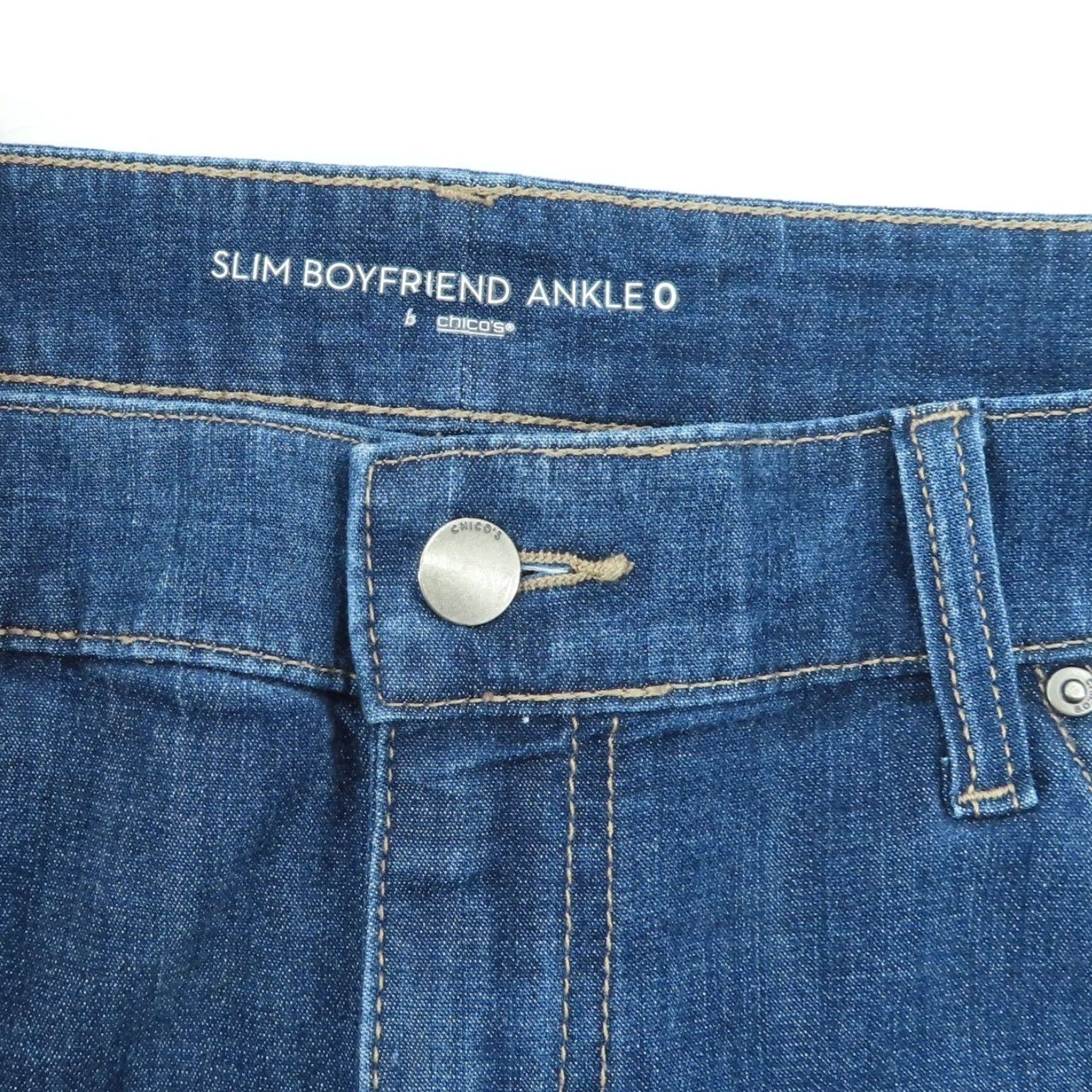 Vintage Chicos Womens 4 Slim Boyfriend Ankle Denim Jeans Blue Cotton Blend Pockets 5-Pocket Style Size 27" / US 4 / IT 40 - 5 Thumbnail