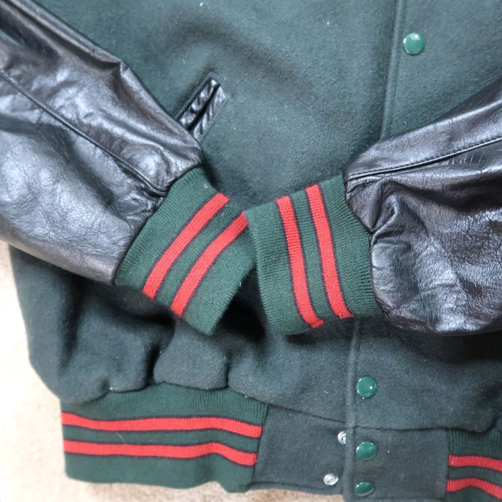 Holloway VINTAGE Mountain Dew Varsity Jacket Men XL Green Black Snap Button Leather Sleeves Embroidered Logo Zipper Pockets Wide Size? (adjusted to fit rules) Size US XL / EU 56 / 4 - 6 Thumbnail
