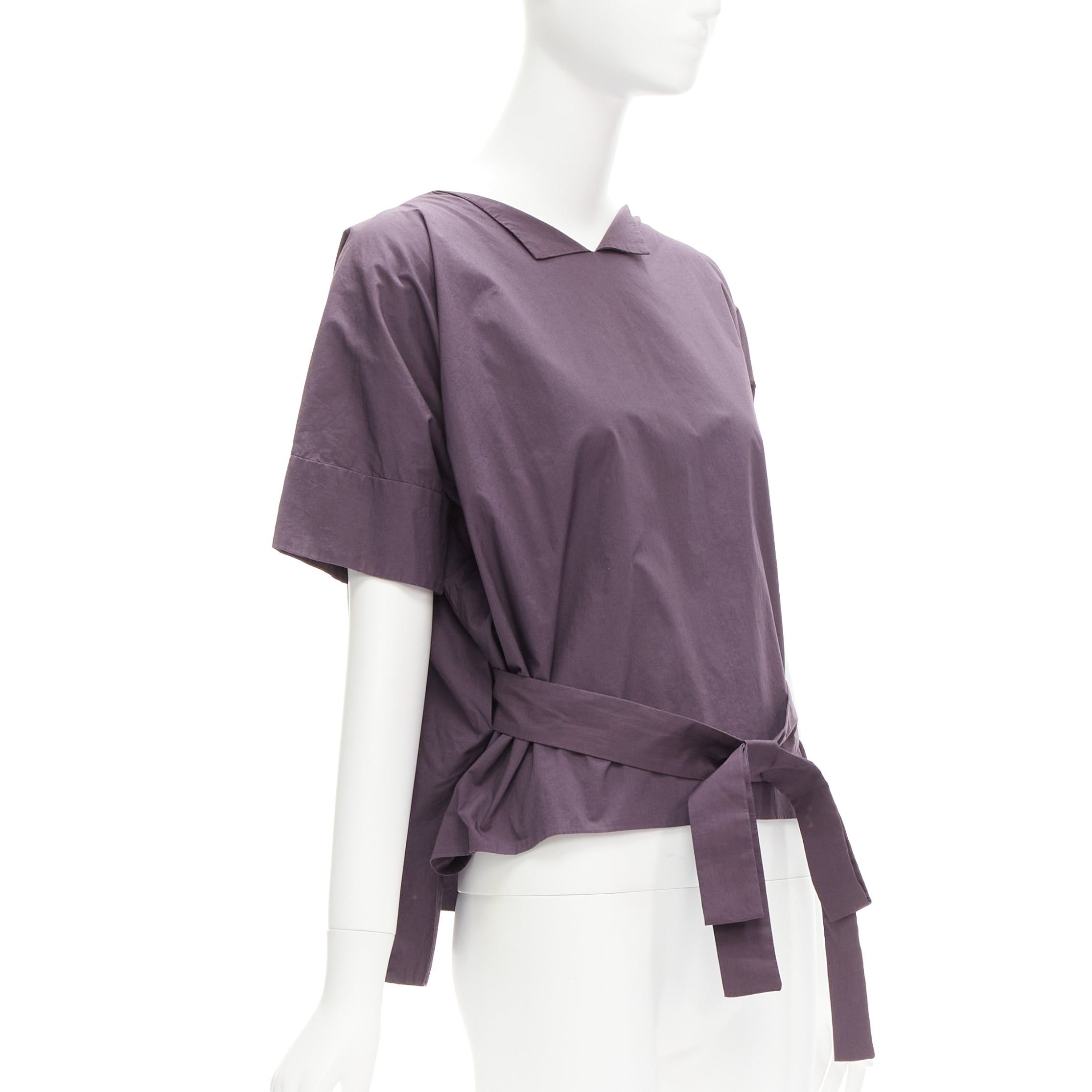 MARNI 100% cotton purple V collar bow belt boxy top IT38 XS