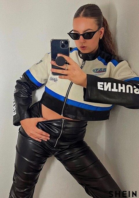 Other Women’s Cropped Racing Leather Jacket | Moto Biker Style Size M / US 6-8 / IT 42-44 - 8 Thumbnail