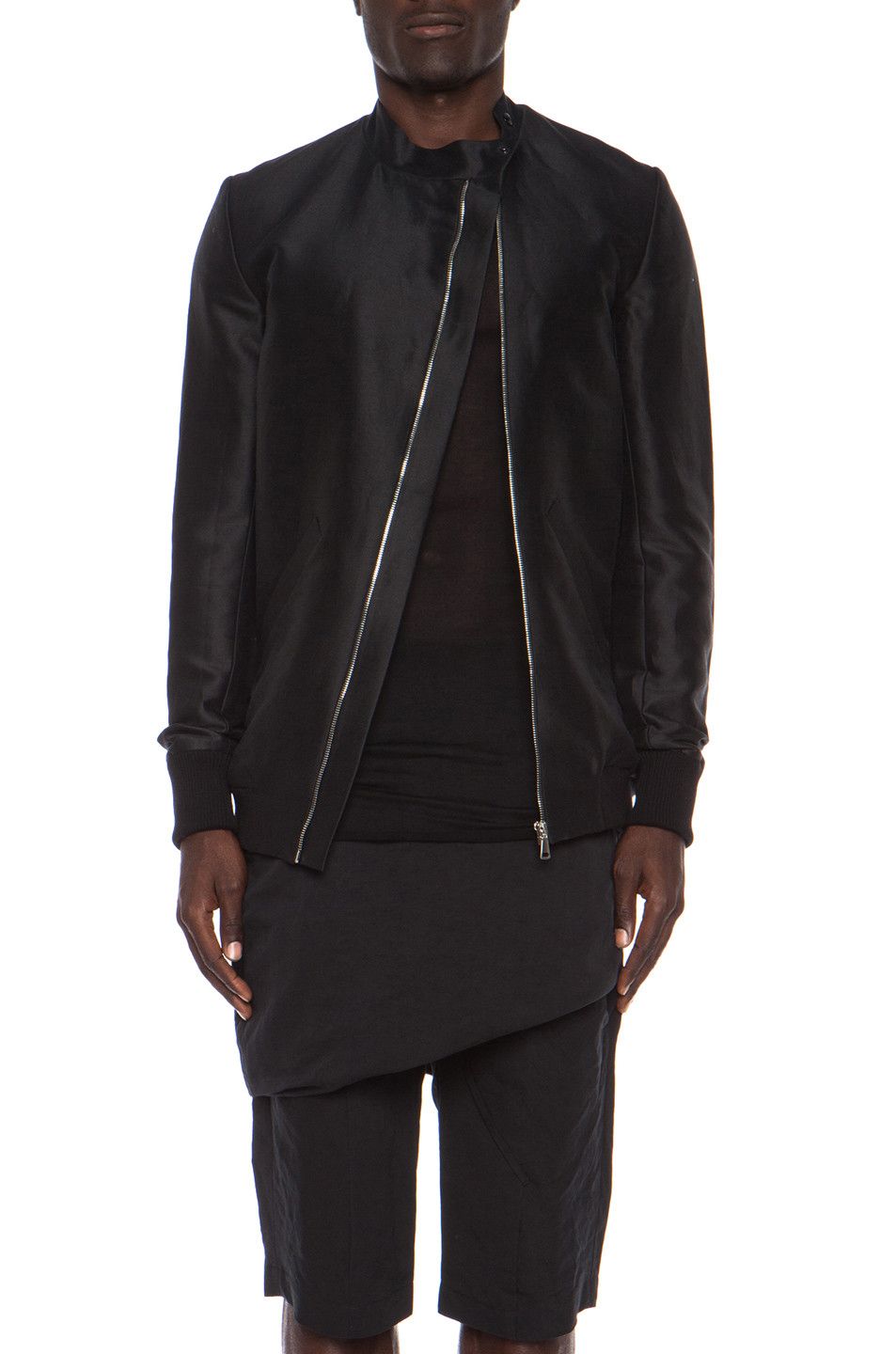image of Thamanyah Ss15 Black Ramie-Blend Bomber Jacket, Men's (Size Large)