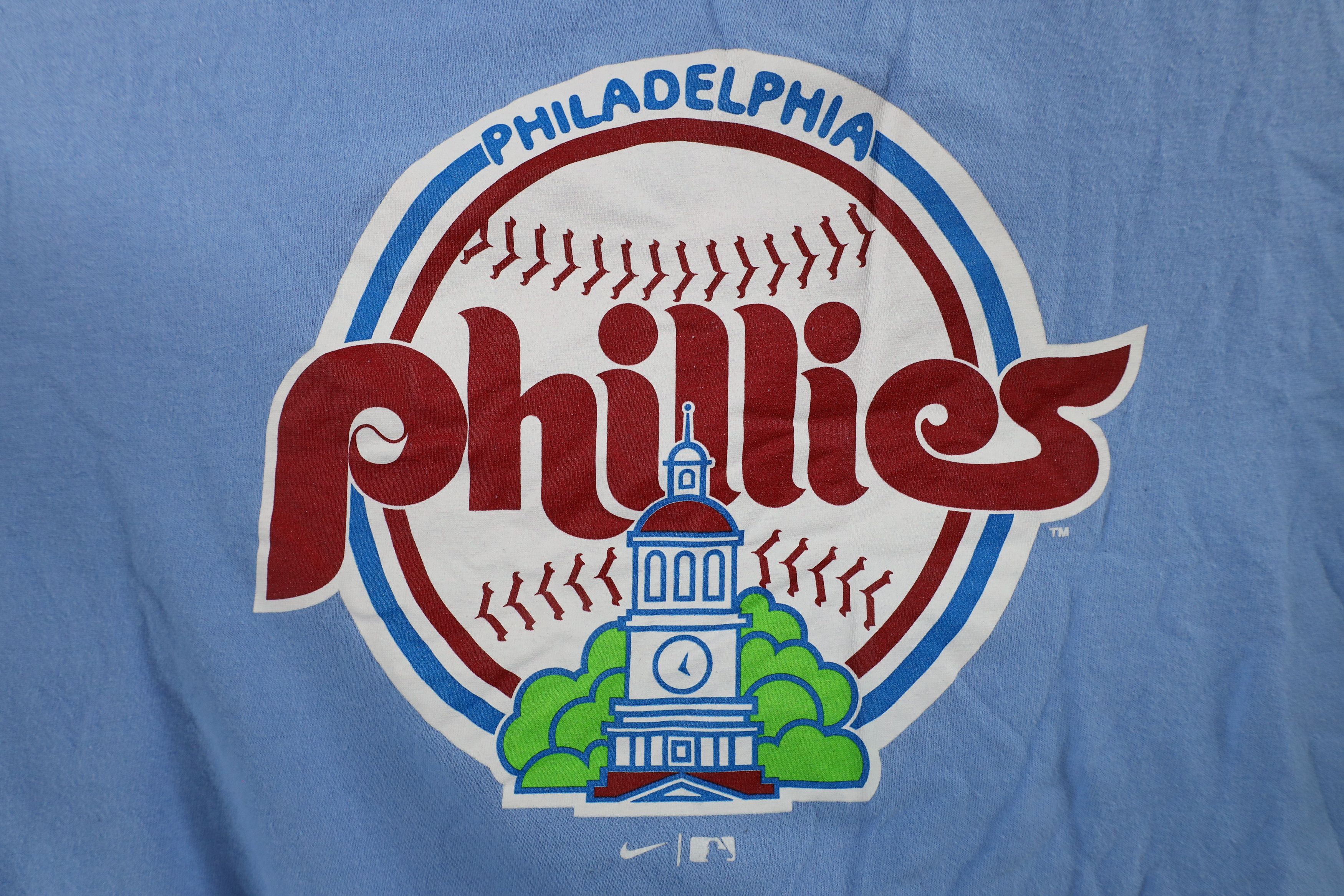 Nike × Vintage Nike Out Retro Philadelphia Phillies Baseball T-Shirt Blue Size US XL / EU 56 / 4 - 5 Thumbnail