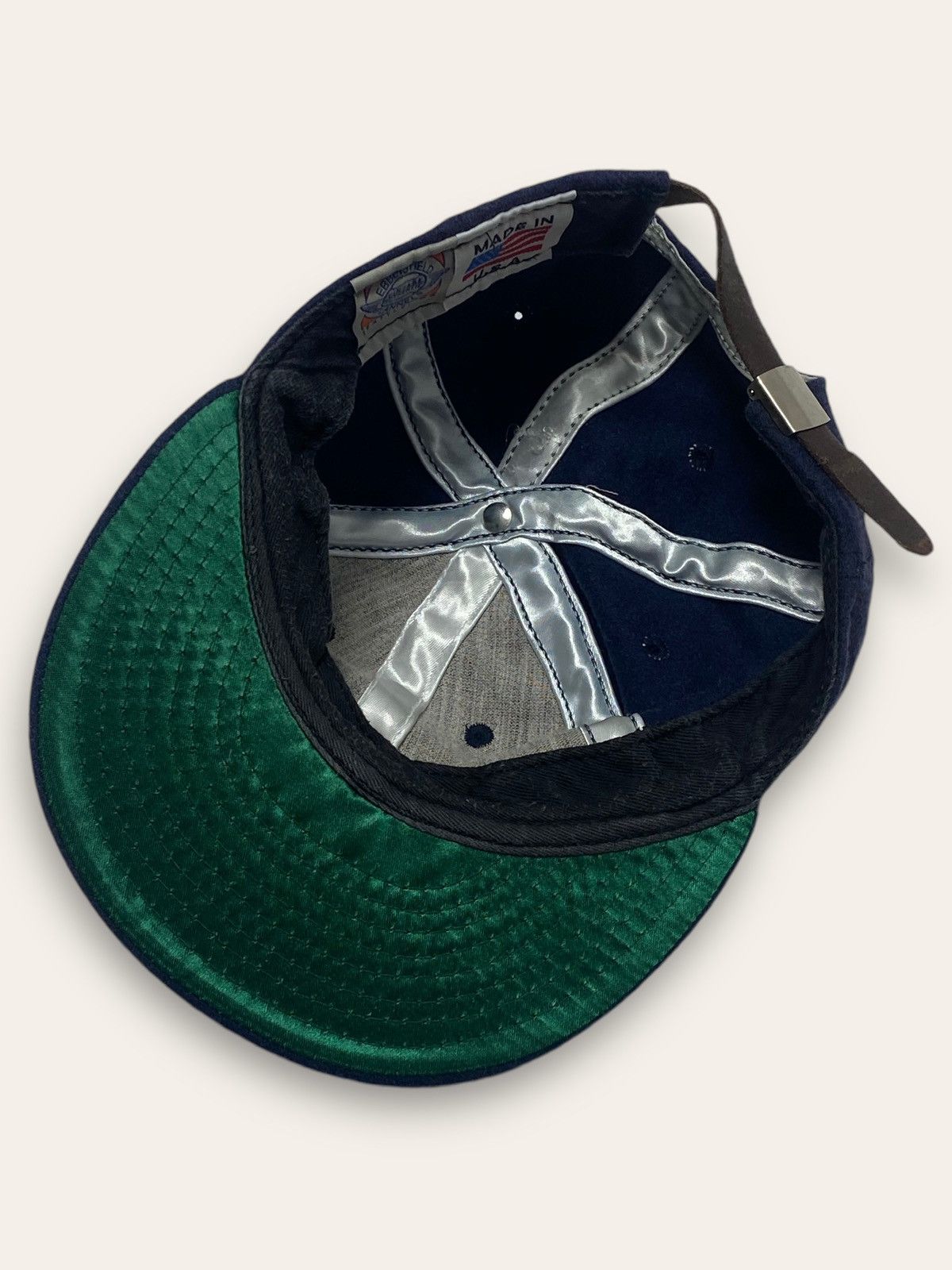 Hat Club 90s Vintage NEW YORK Navy Wool Cap Leather Belt Made in Usa Size ONE SIZE - 4 Thumbnail