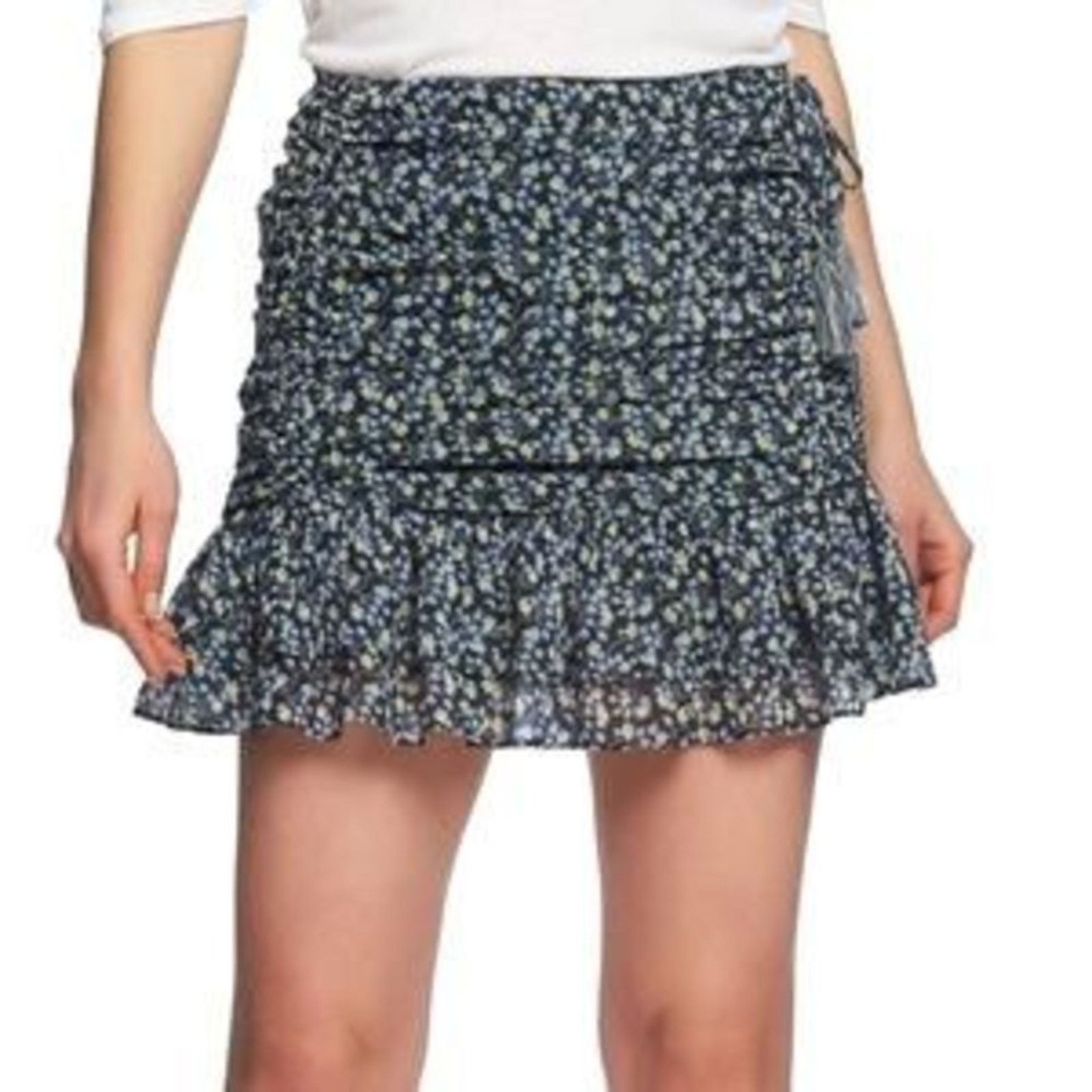 Nordstrom 1. State Blue Yellow Floral Ruched Mini Wrap Skirt Size 8 Size 30" / US 8 / IT 44 - 1 Thumbnail