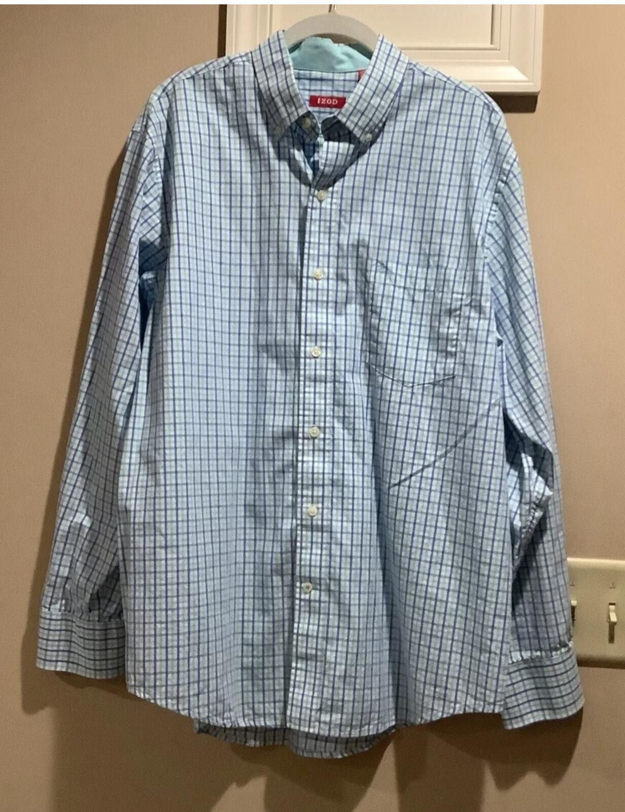 Izod Men's L Large Blue/Aqua Long Sleeve Cotton Casual Button Up Size 42R - 1 Thumbnail