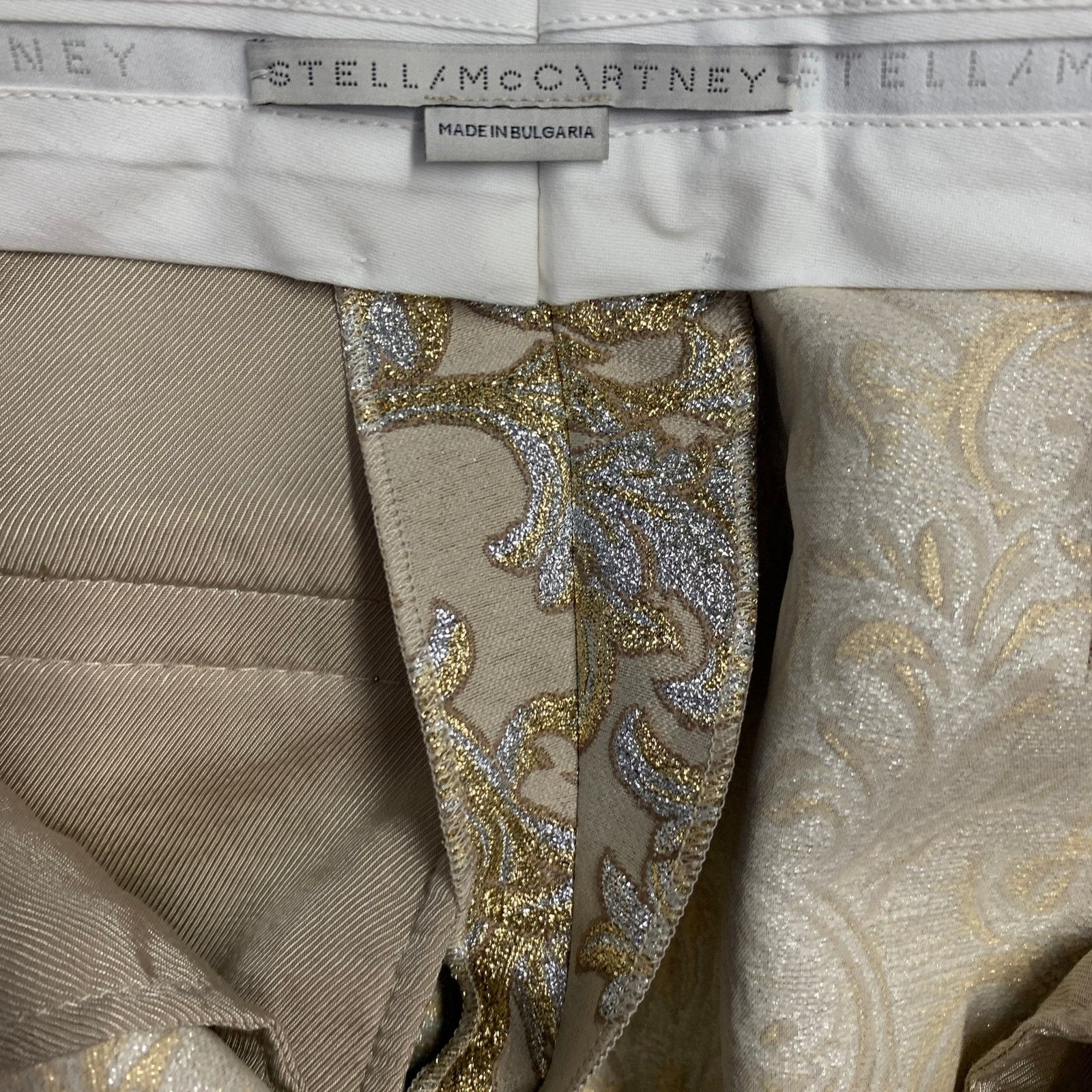 Stella McCartney Metallic Gold Silver Polyamide Jacquard Peak Lapel Pantsuit Size 26" / US 2 / IT 38 - 14 Thumbnail