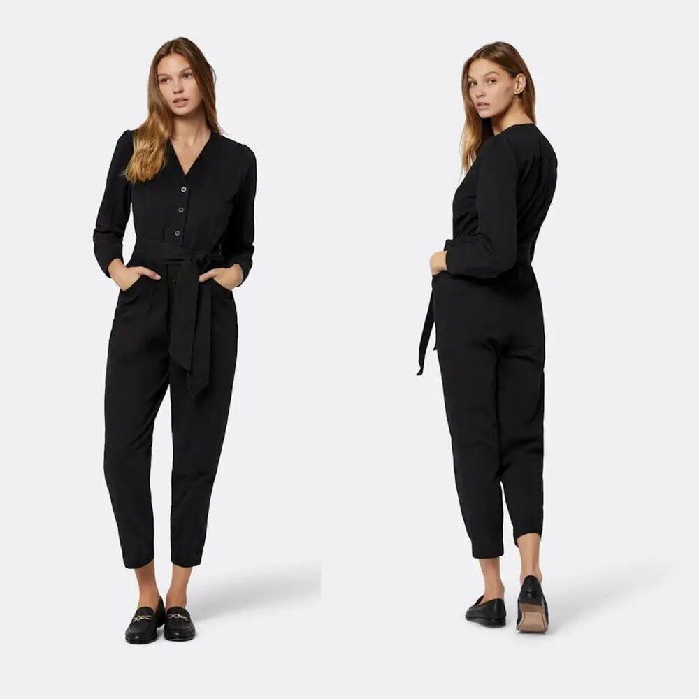 Joie NWT New $328 Joie Leray Cotton Belted Black Jumpsuit Size 2 Size 26" / US 2 / IT 38 - 1 Thumbnail