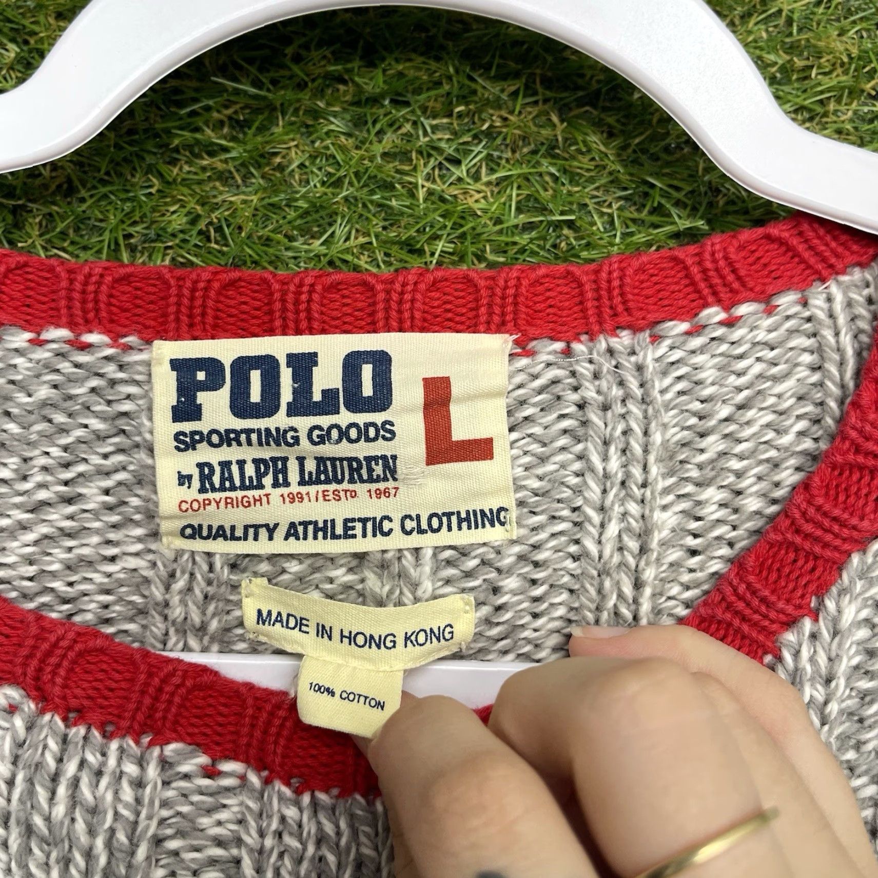 Polo Ralph Lauren VINTAGE Polo Ralph Lauren Sweater Mens L Cable-Knit Crew Neck Gray Cotton Pullover 90s Mens Size US L / EU 52-54 / 3 - 3 Thumbnail