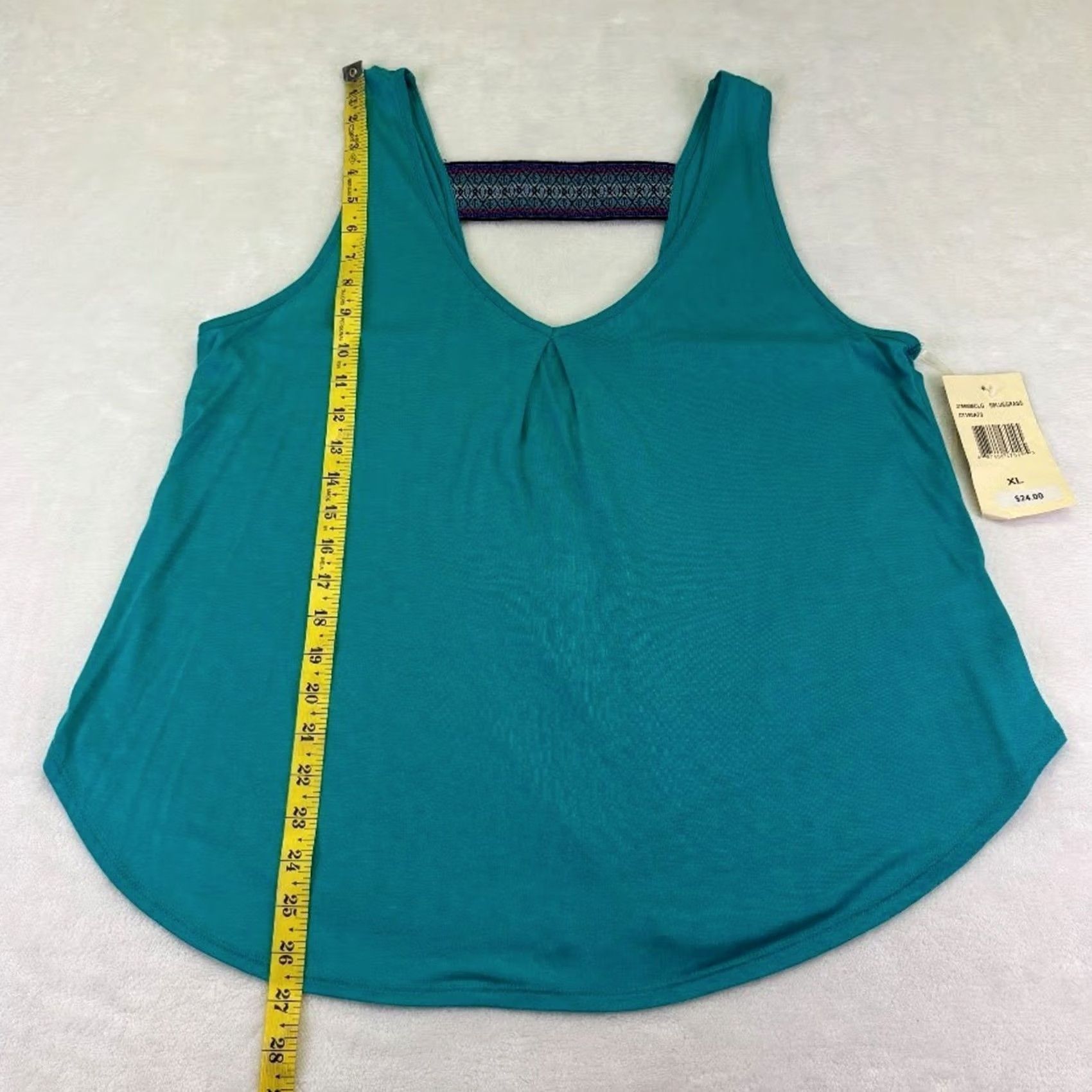 Vintage Eyeshadow Ruched Racerback Embroidered Tunic Turquoise Blue Size XL Tank Cami Womens V-Neckline Sleeveless Casual 100% Rayon Size XL / US 12-14 / IT 48-50 - 6 Thumbnail