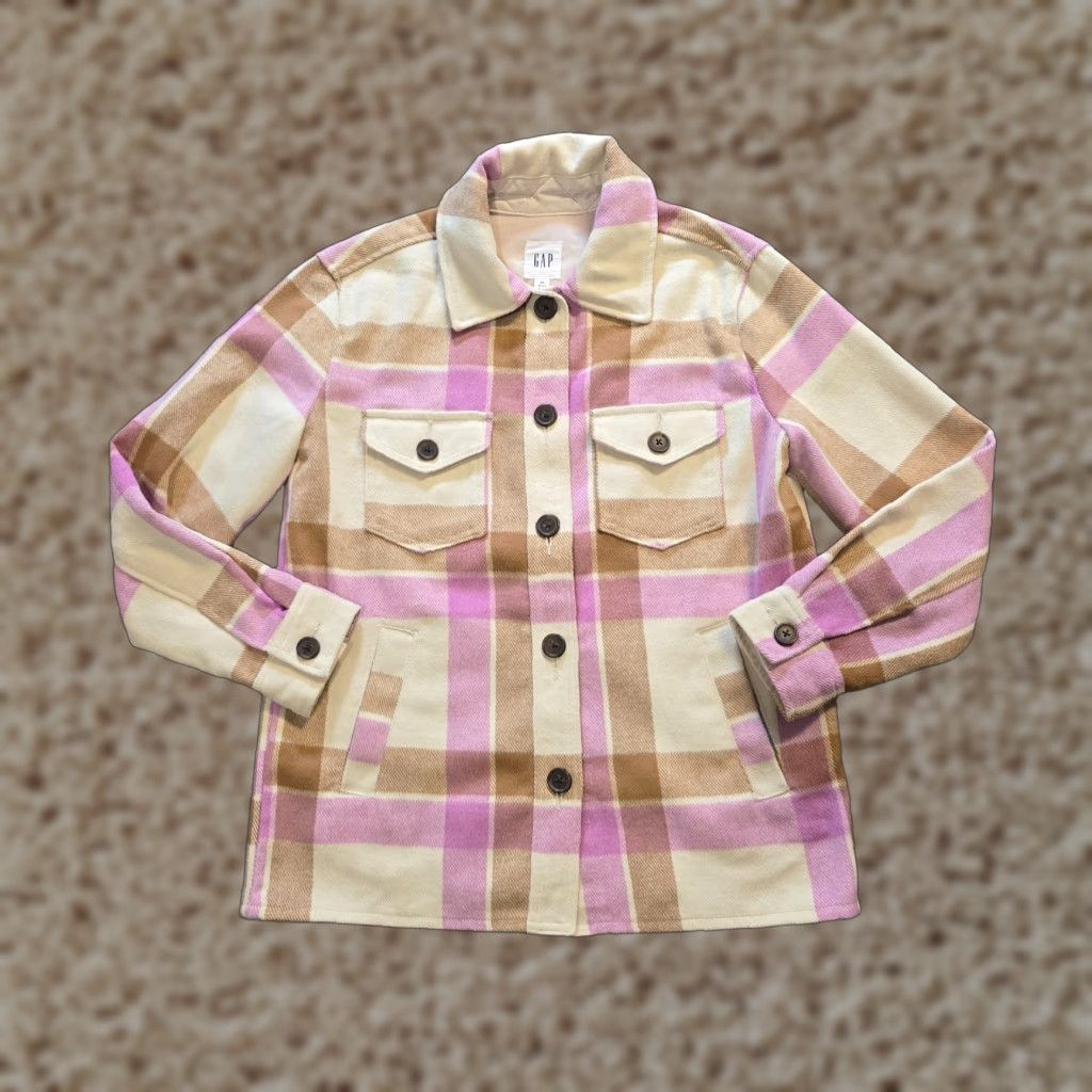 Gap GAP Jacket Womens XS Pink Plaid Shacket Casual Outdoor Button Long Sleeve Top Shacket Regular Fit Pocketed Bobble-Free (if applicable) Size XS / US 0-2 / IT 36-38 - 1 Thumbnail