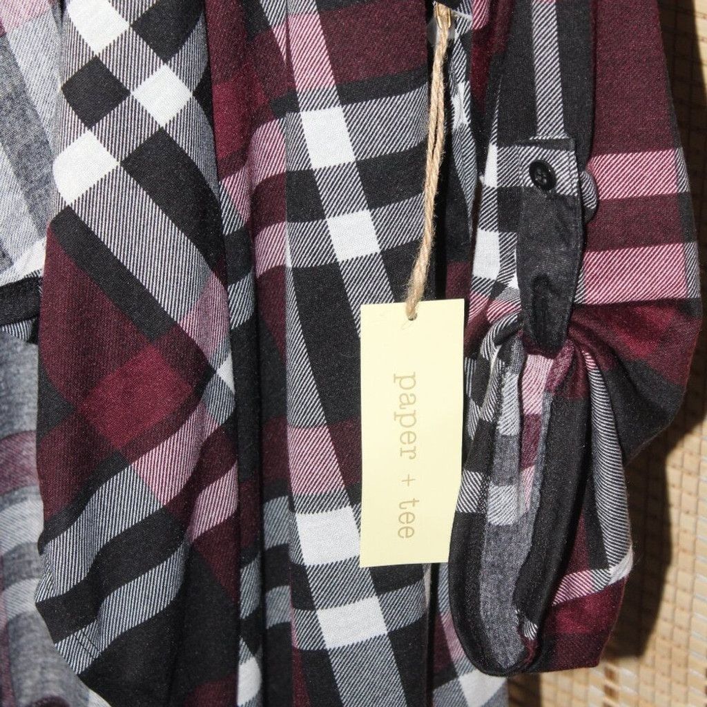 Other Paper+Tee Black White & Claret Plaid Open Waterfall Cardigan Size XL / US 12-14 / IT 48-50 - 2 Thumbnail