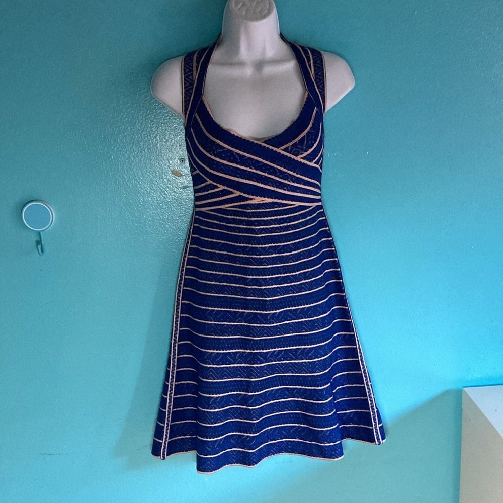 Herve Leger Herve Leger Blue Kamron Bandage Fit Flare Dress Size L Size L / US 10 / IT 46 - 2 Thumbnail