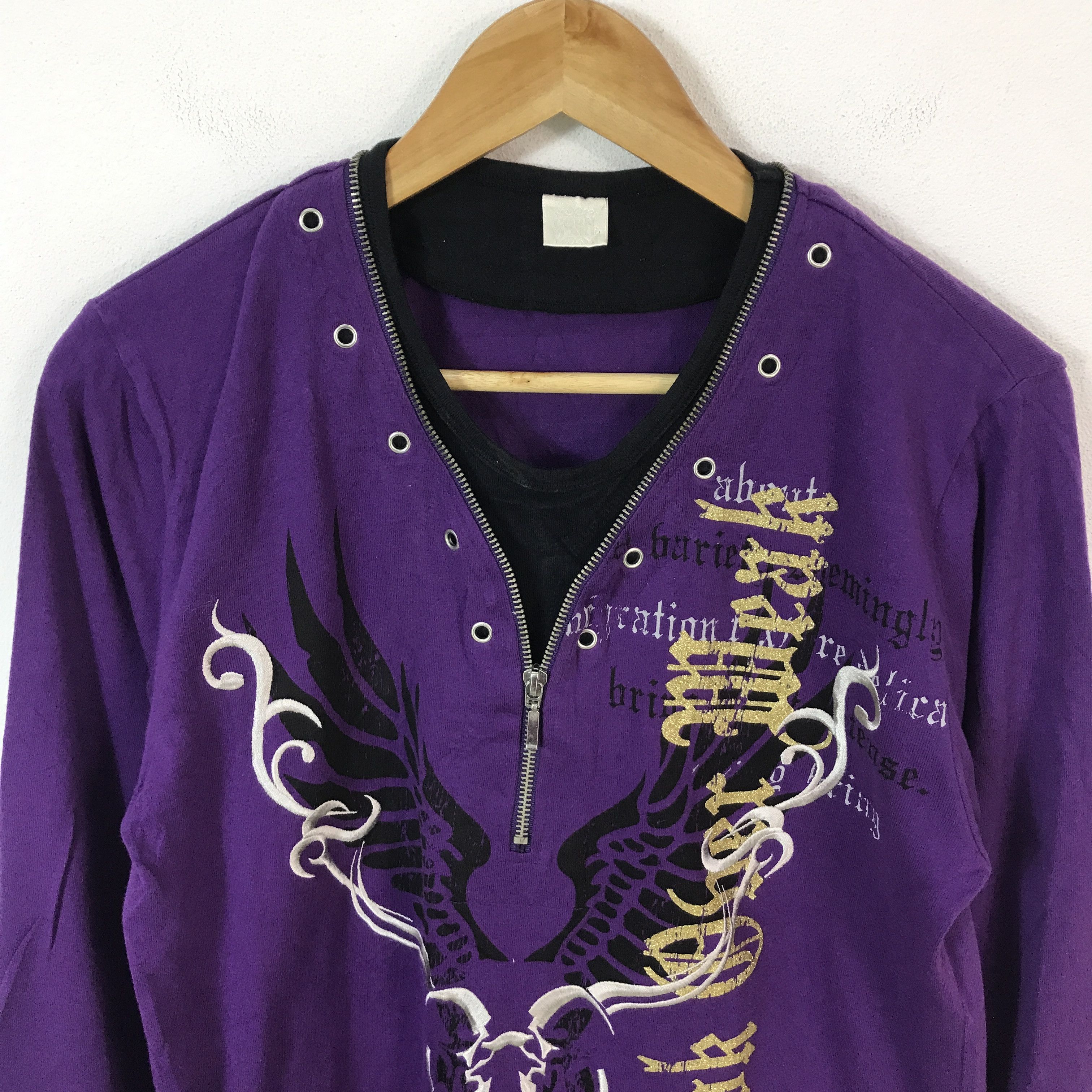 Japanese Brand gothic punk zipper style look ober hear long sleeve tshirts Size US L / EU 52-54 / 3 - 3 Thumbnail