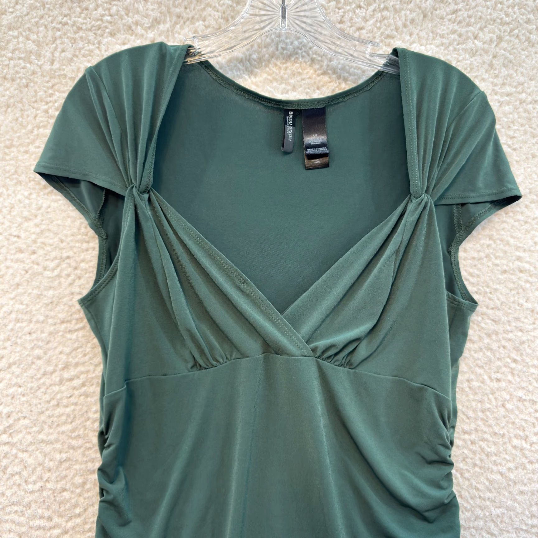 Vintage VINTAGE Bisou Bisou Top Shirt L Green Cap Sleeve Milkmaid Y2K Vintage Slinky Stretch Large Size L / US 10 / IT 46 - 3 Thumbnail
