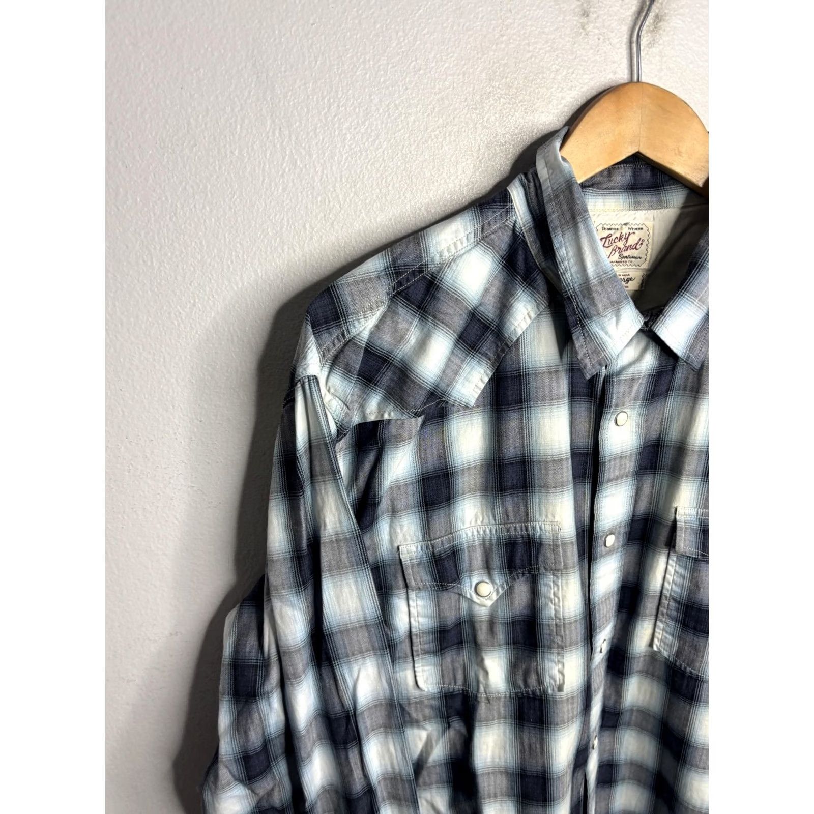 Lucky Brand Lucky Brand Shirt L Brown Plaid Western Pearl Snap Long Sleeve Cotton Mens Size US L / EU 52-54 / 3 - 2 Thumbnail