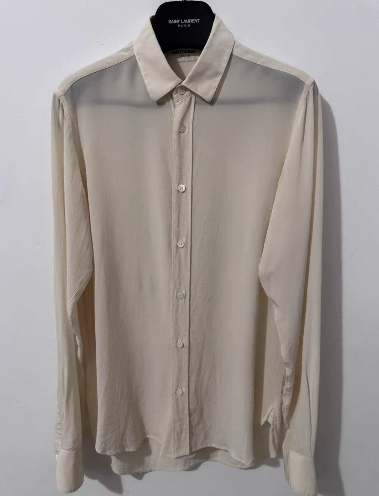 Saint Laurent Paris Saint Laurent 13FW Silk Point Collar Basic Off-White Shirt Size US M / EU 48-50 / 2 - 1 Thumbnail
