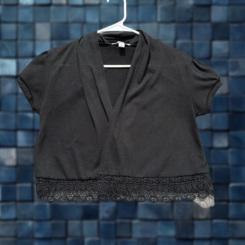 Vintage Moral Fiber Cardigan Sweater Womens Large Black Open Crochet Wrap Lightweight Size L / US 10 / IT 46 - 1 Thumbnail