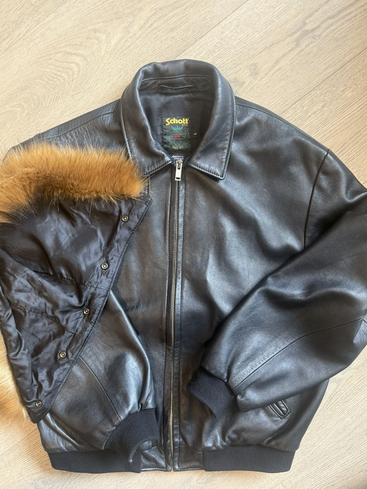 Schott × Supreme Supreme Schott Hooded Leather Bomber Jacket Large Size US L / EU 52-54 / 3 - 7 Thumbnail