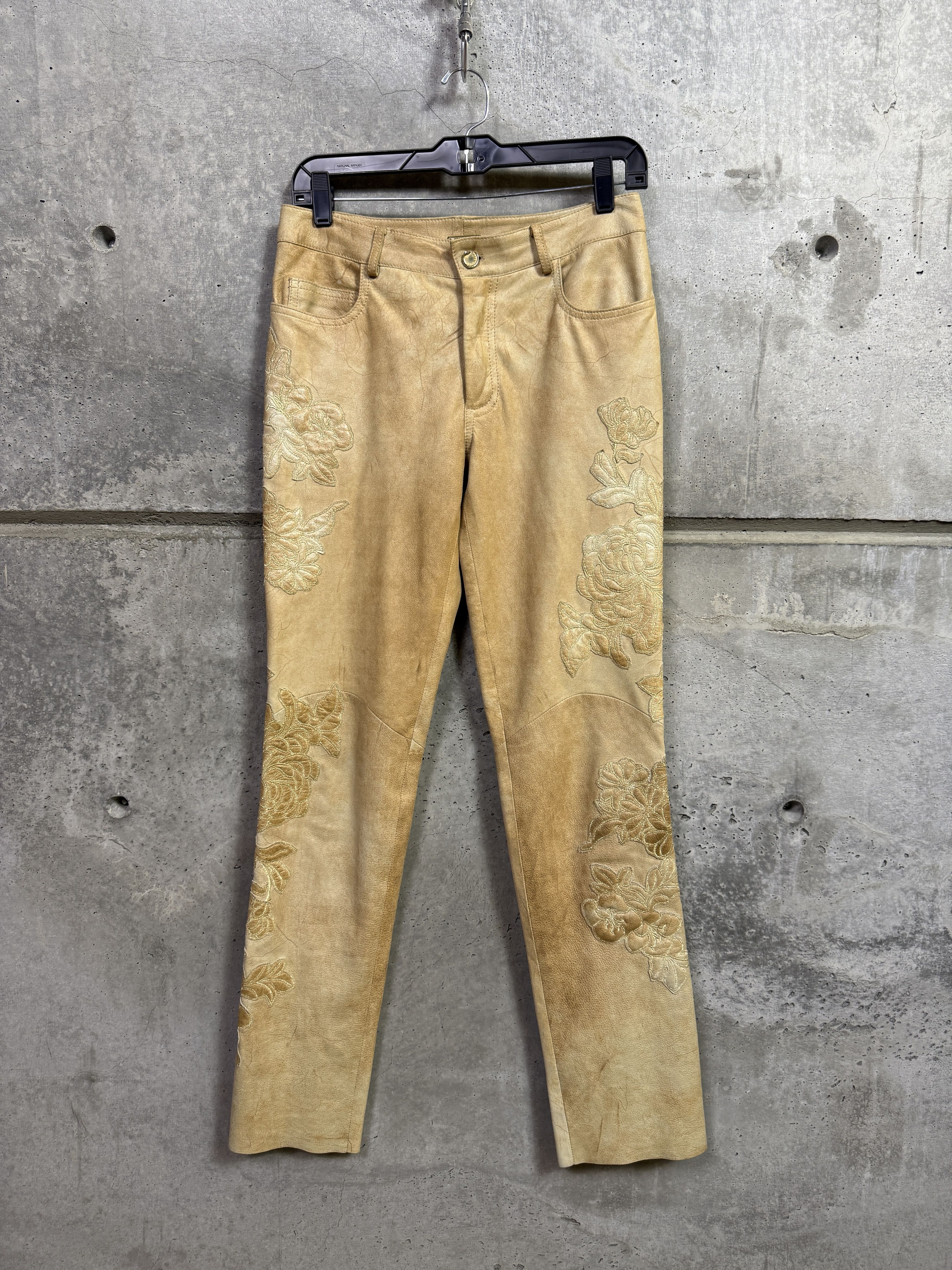 Roberto Cavalli Roberto Cavalli Floral Pattern Leather Pants Size 26" / US 2 / IT 38 - 1 Thumbnail