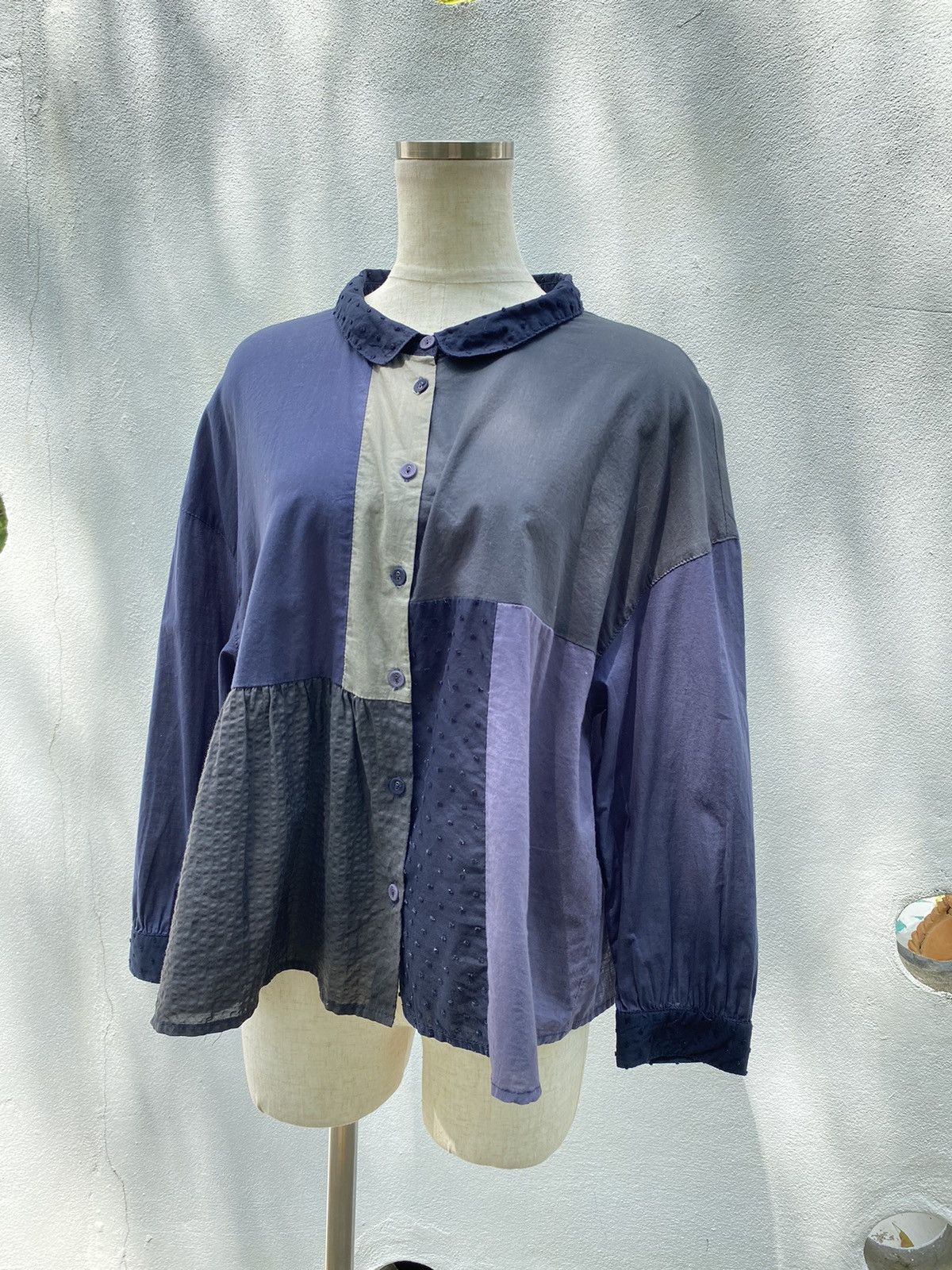 Designer × Japanese Brand l'atelier du savon Patchwork Navy and Beige Blouse Size M / US 6-8 / IT 42-44 - 3 Thumbnail