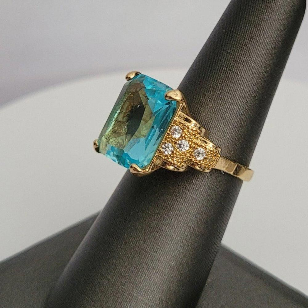 Designer 2Ct Emerald Simulated London Blue Topaz 14K Ring - Size 7 Size ONE SIZE - 3 Thumbnail