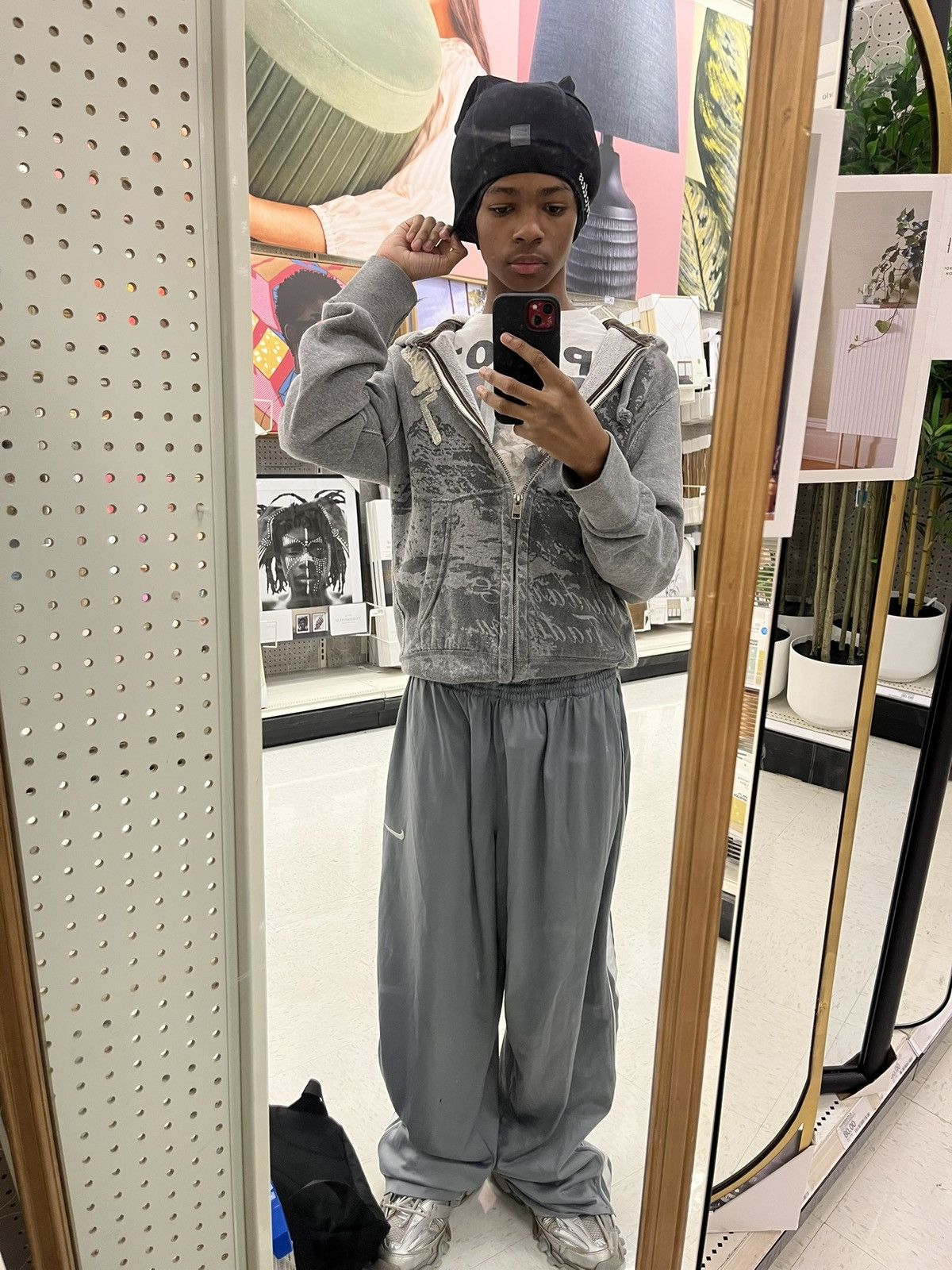 Nike Grey Baggy Nike track pants(with zipper) Size US 30 / EU 46 - 1 Thumbnail