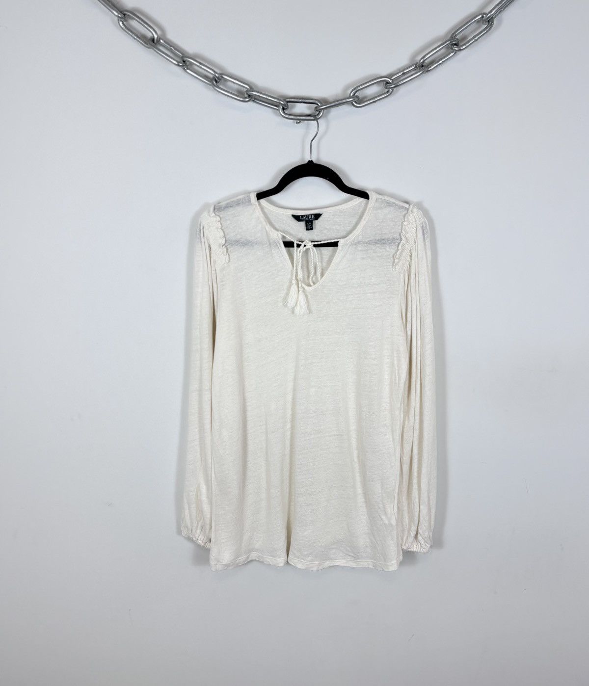 Lauren Ralph Lauren Lauren Ralph Lauren Women’s Ivory Linen Long Sleeve Blouse Size L / US 10 / IT 46 - 1 Thumbnail