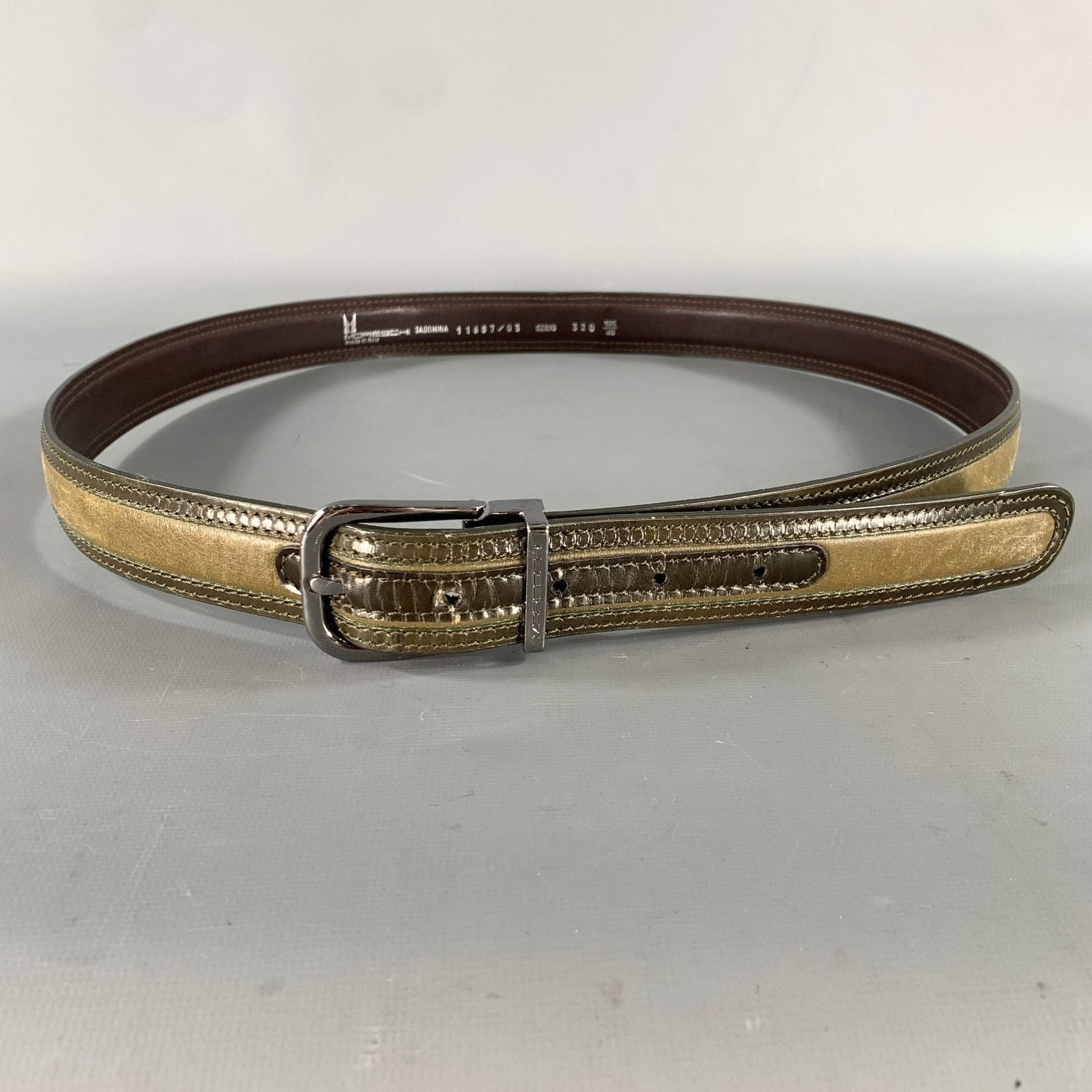 Moreschi MORESCHI Size 38 Brown Olive Mixed Pattern Leather Belt Size 38 - 1 Thumbnail