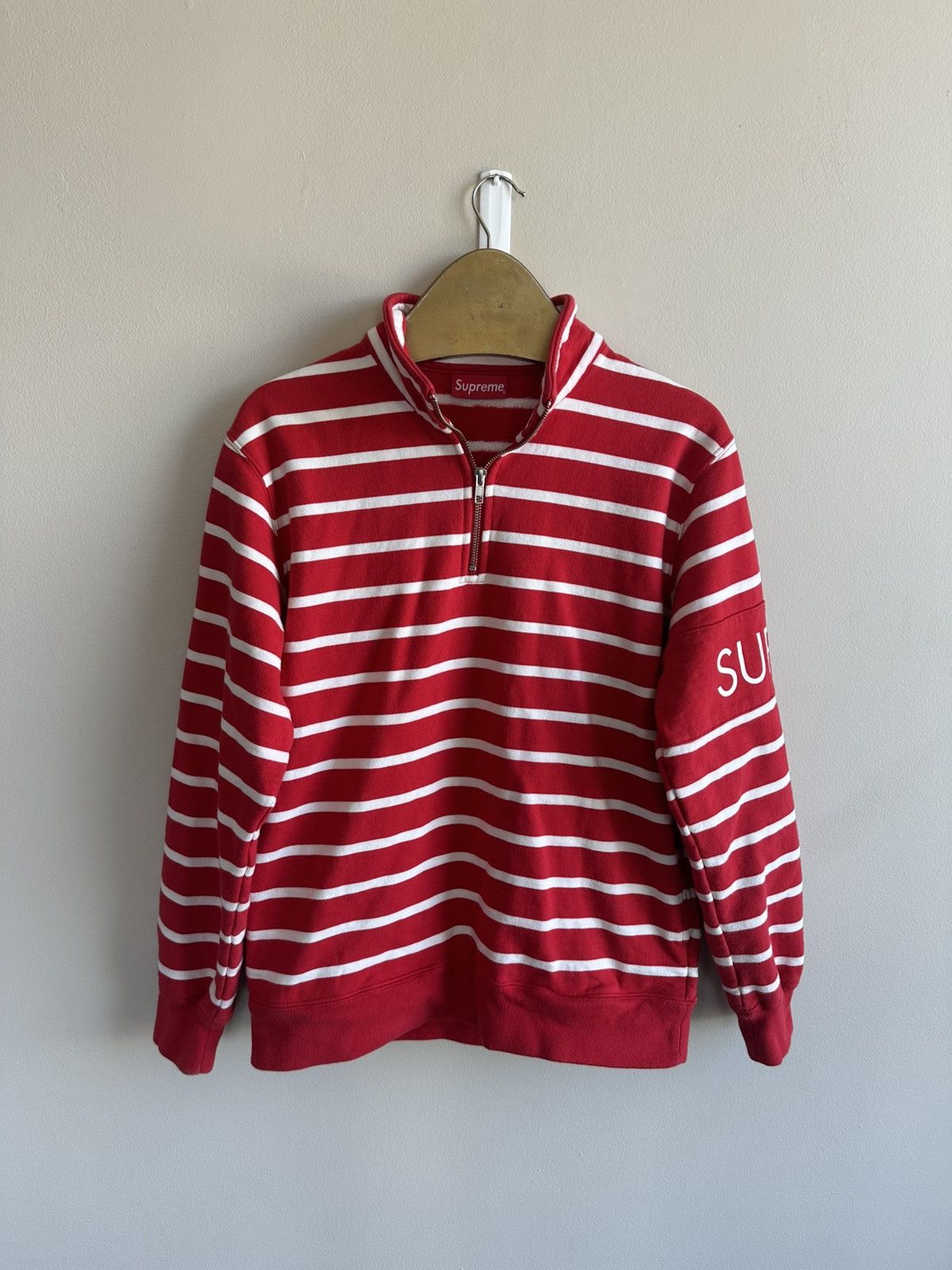Supreme Supreme Script Stripe Half Zip Sweater - Red | Grailed