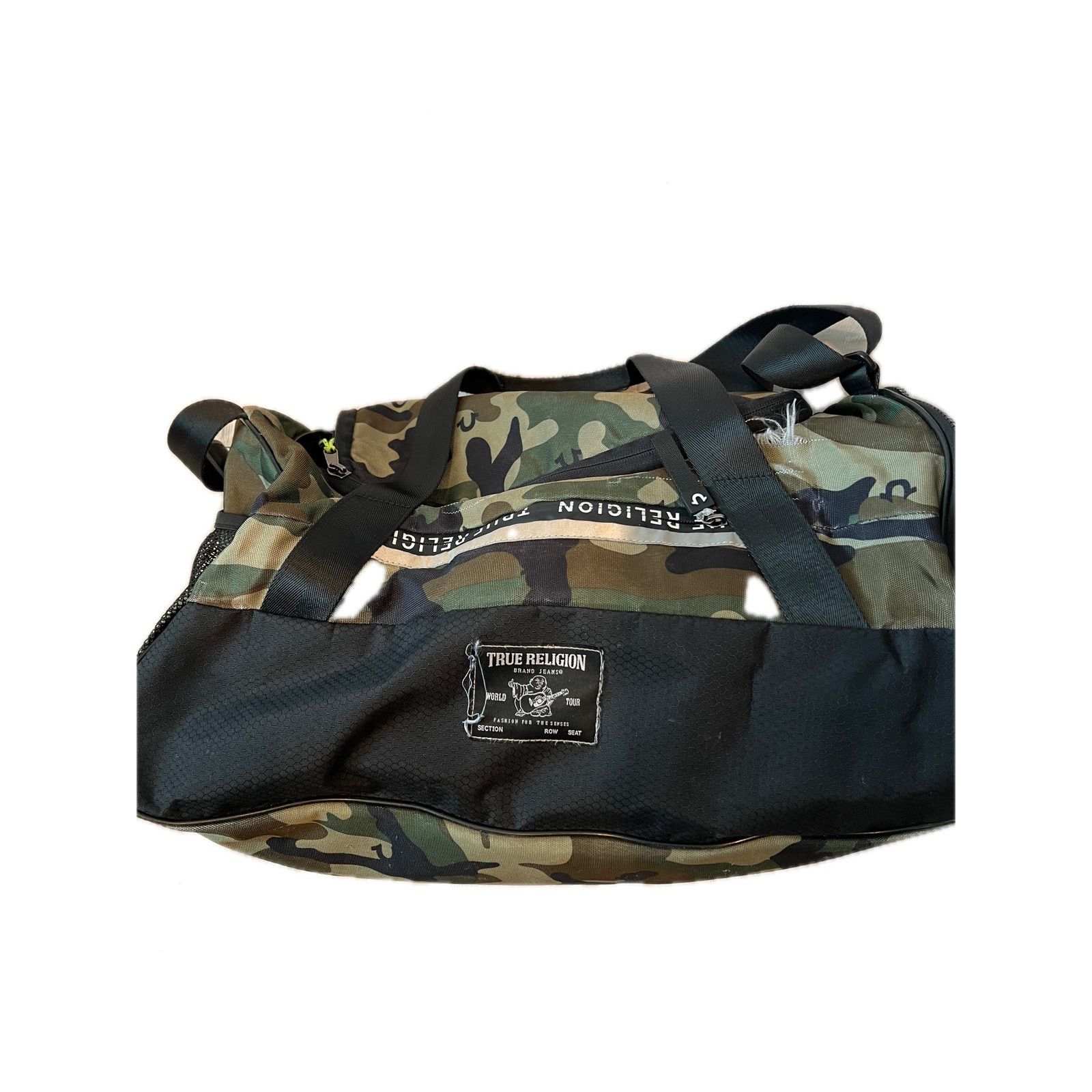 True Religion Green Black Camo Duffel Gym Bag 18"x10"x8", Men's