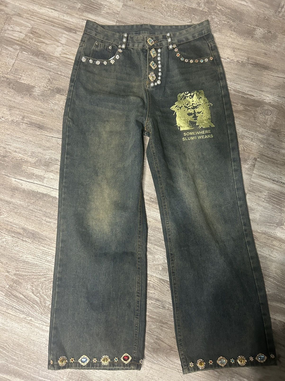 Other Slumxweirdo Concho Rhinstone Denim Stack Size US 31 - 7 Thumbnail