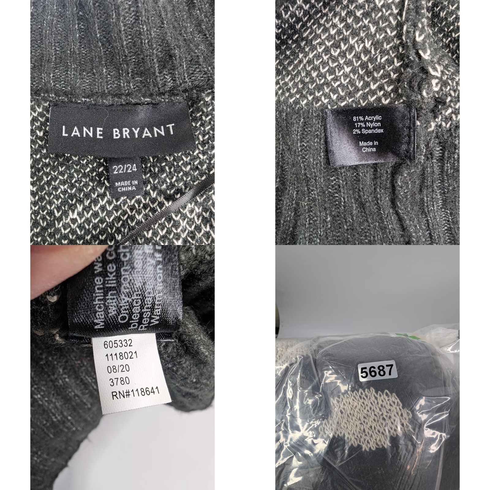 Vintage Lane Bryant Plus 22/24 Open Front Cardigan Sweater Black Animal Print Pockets Women Cardigan 22/24 Black Size 3XL / US 20-22 - 9 Thumbnail